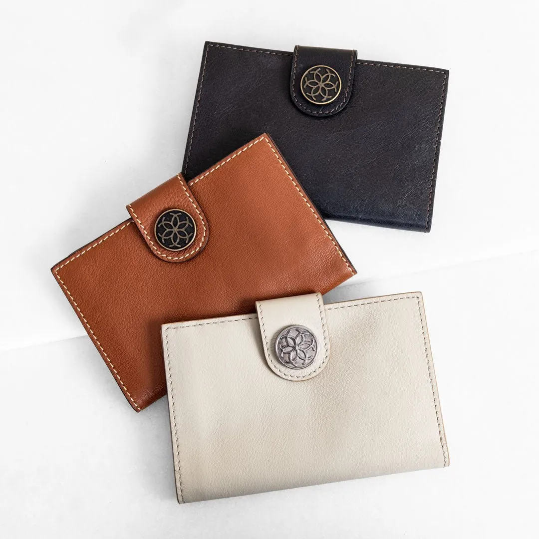 Creston - Leather Wallet with Brass hardware and Custom Snap Chestnut Leather Folding Wallet