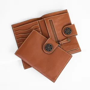 Creston - Leather Wallet with Brass hardware and Custom Snap Chestnut Leather Folding Wallet
