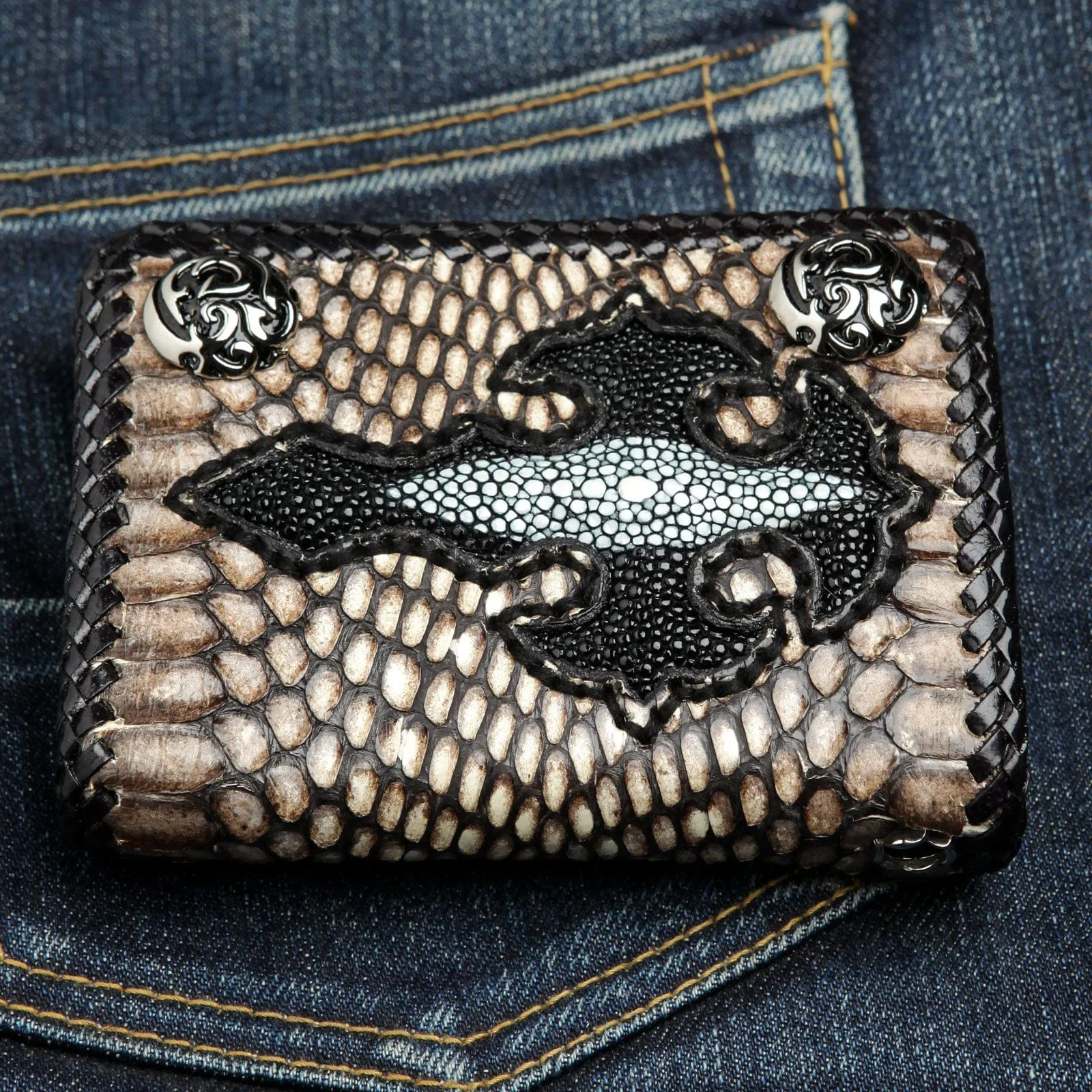 Cross Dark Grey Snake Leather Biker Wallet