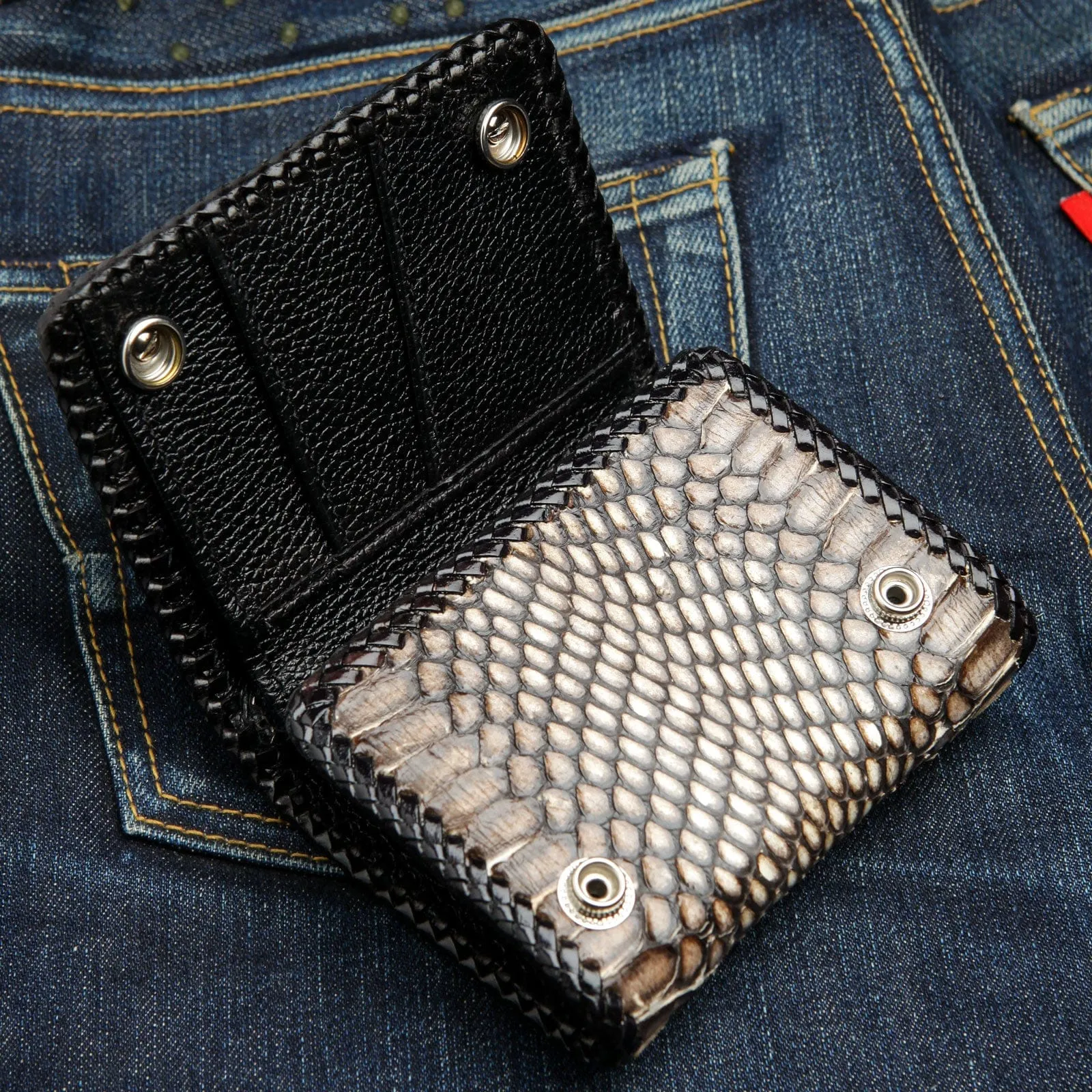 Cross Dark Grey Snake Leather Biker Wallet