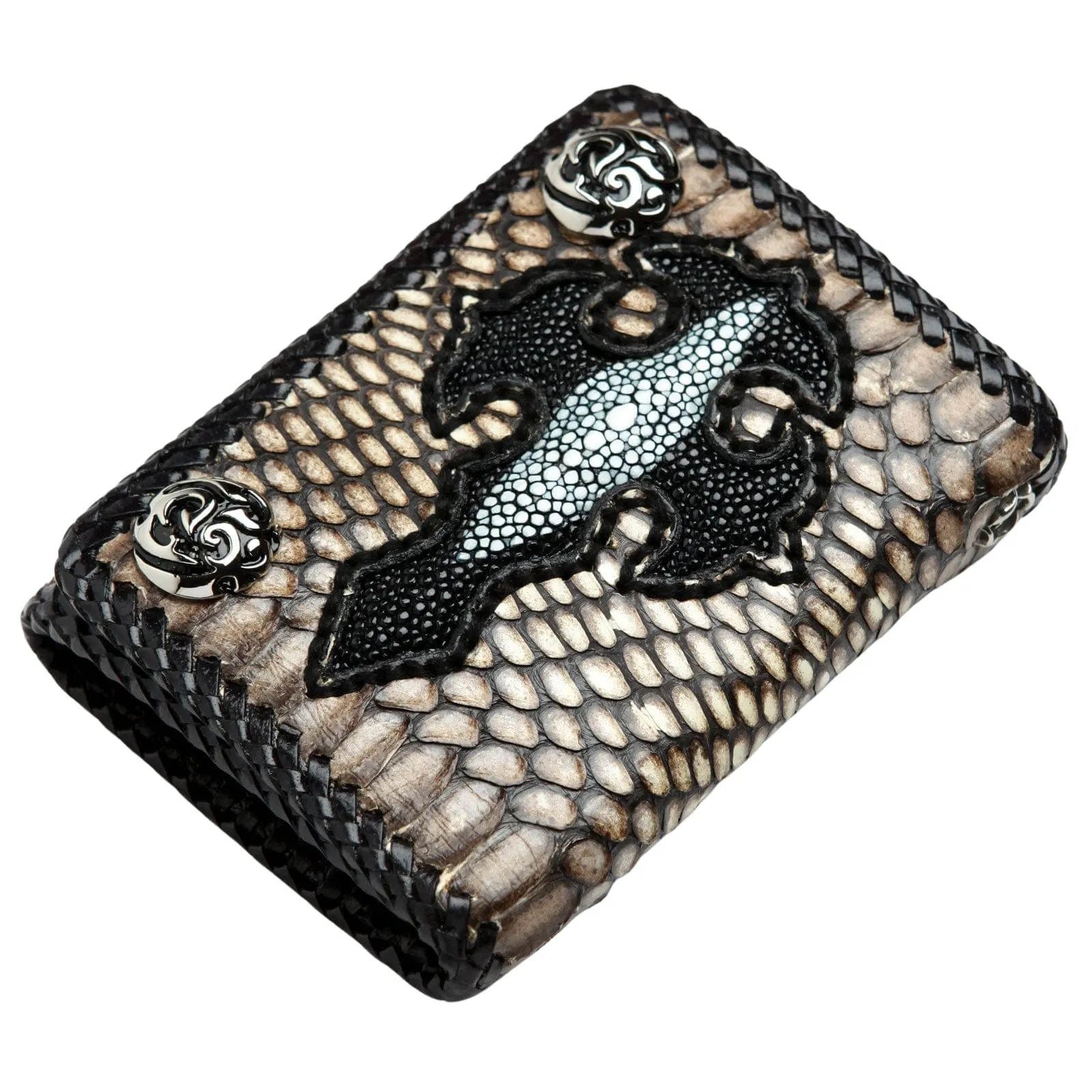 Cross Dark Grey Snake Leather Biker Wallet