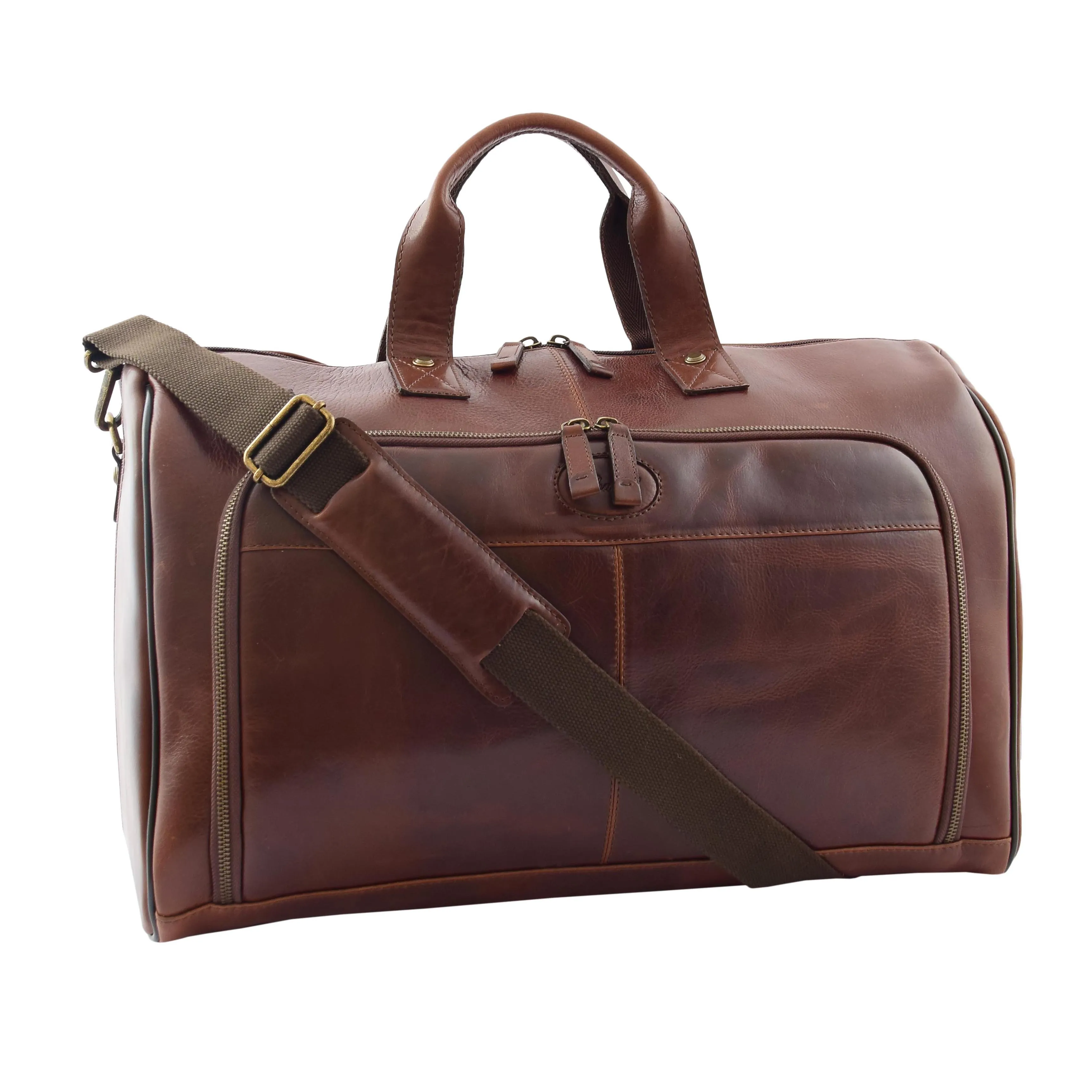 DR292 Genuine Leather Travel Holdall Overnight Bag Brown