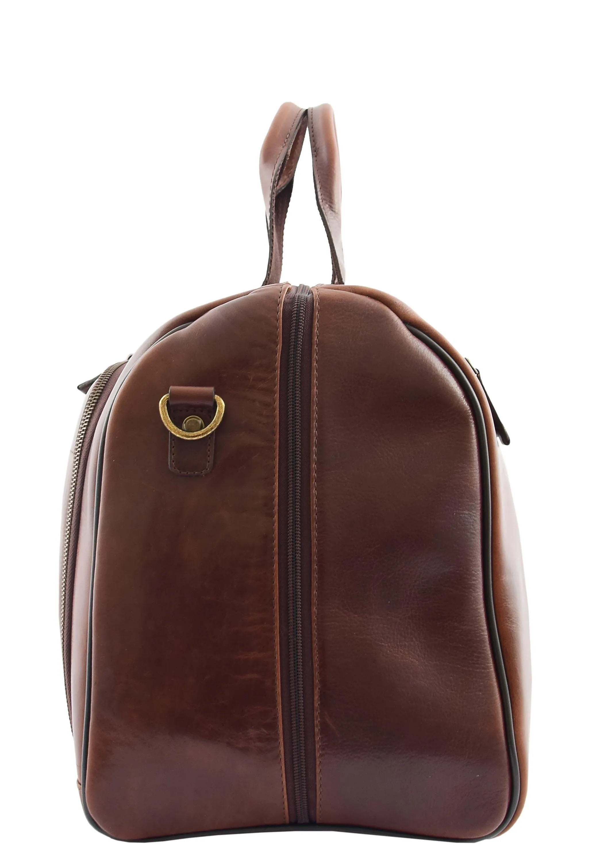 DR292 Genuine Leather Travel Holdall Overnight Bag Brown