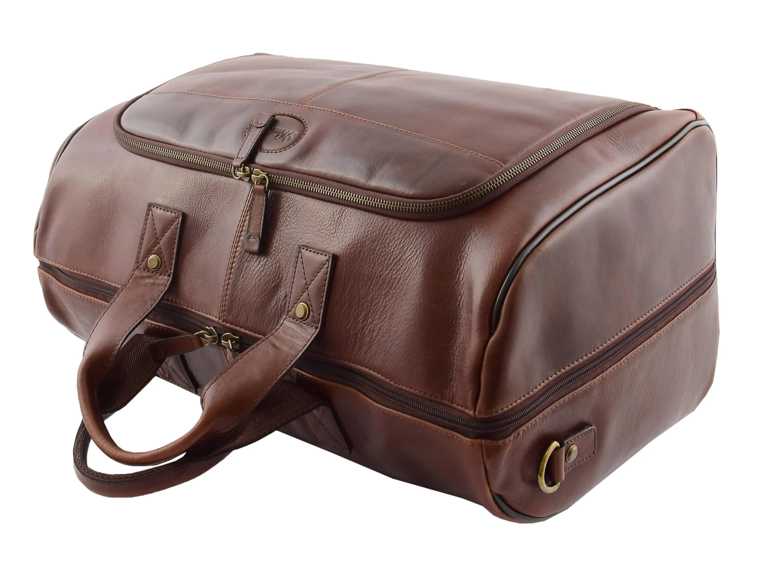 DR292 Genuine Leather Travel Holdall Overnight Bag Brown