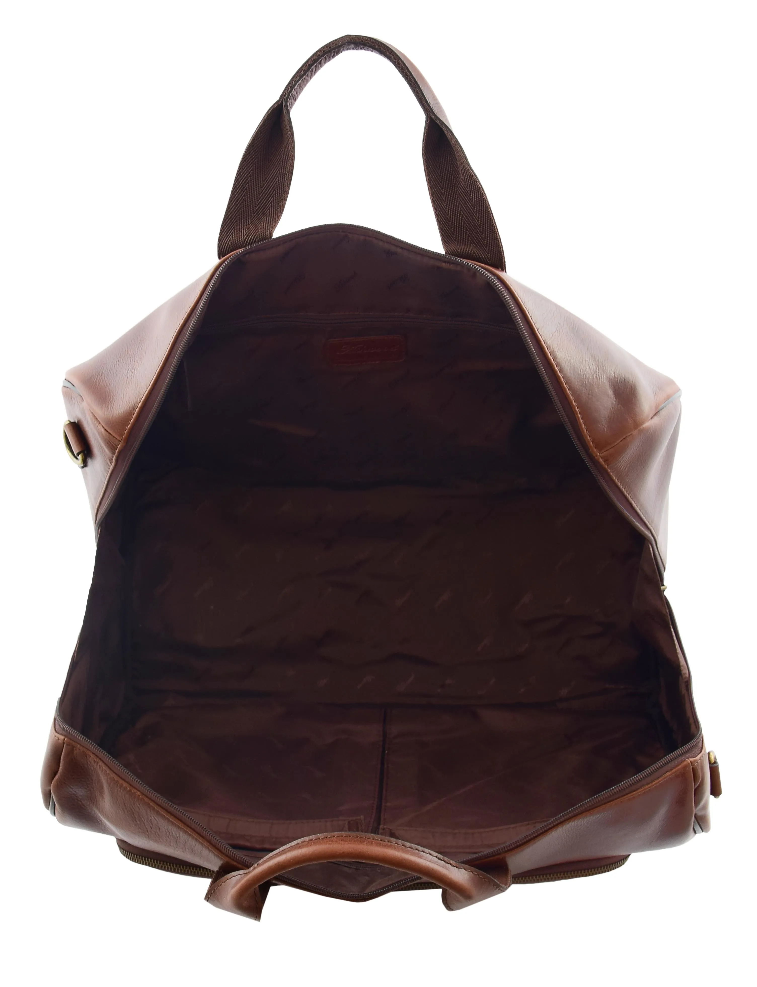 DR292 Genuine Leather Travel Holdall Overnight Bag Brown
