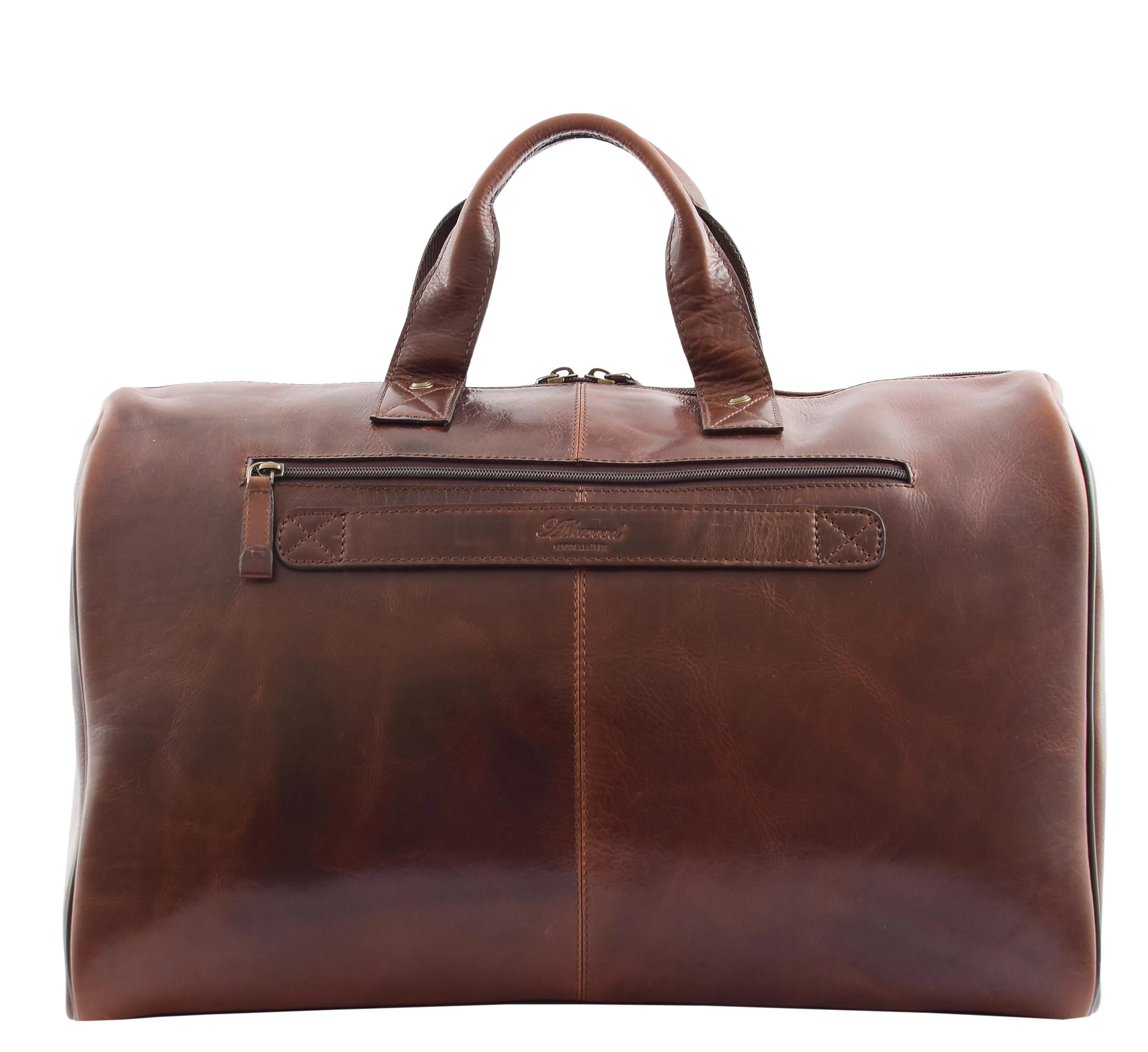 DR292 Genuine Leather Travel Holdall Overnight Bag Brown