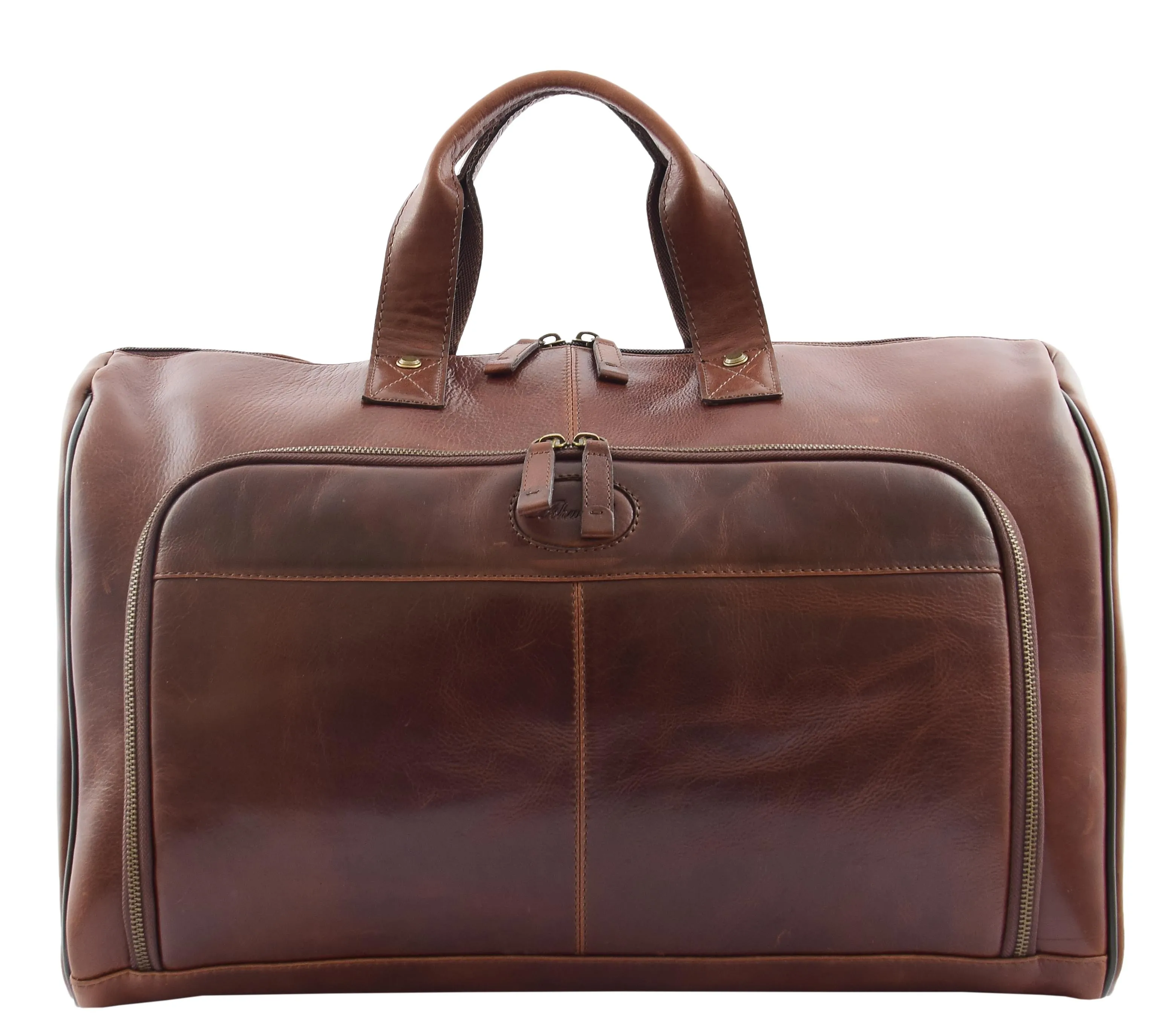 DR292 Genuine Leather Travel Holdall Overnight Bag Brown