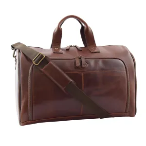 DR292 Genuine Leather Travel Holdall Overnight Bag Brown