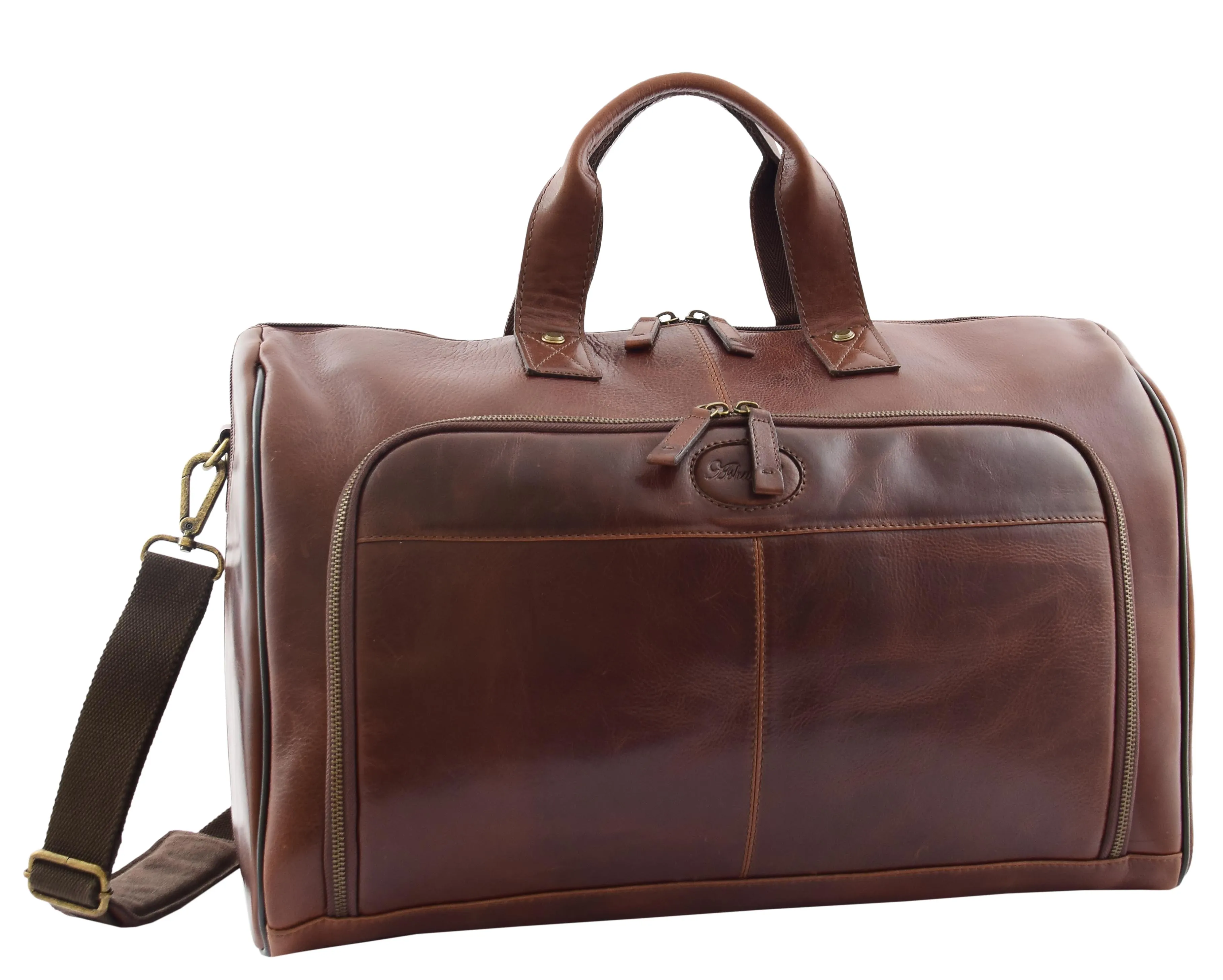 DR292 Genuine Leather Travel Holdall Overnight Bag Brown