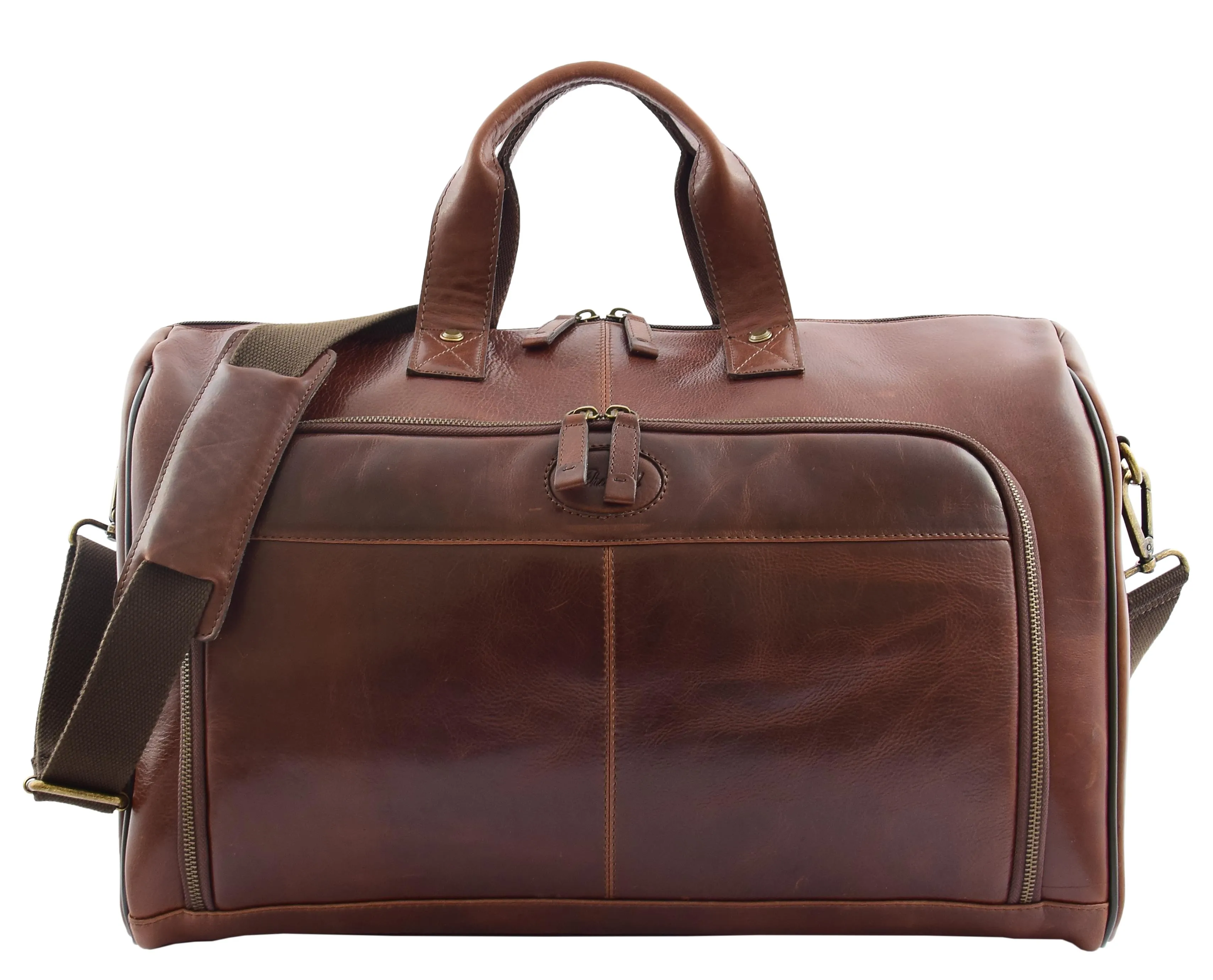 DR292 Genuine Leather Travel Holdall Overnight Bag Brown