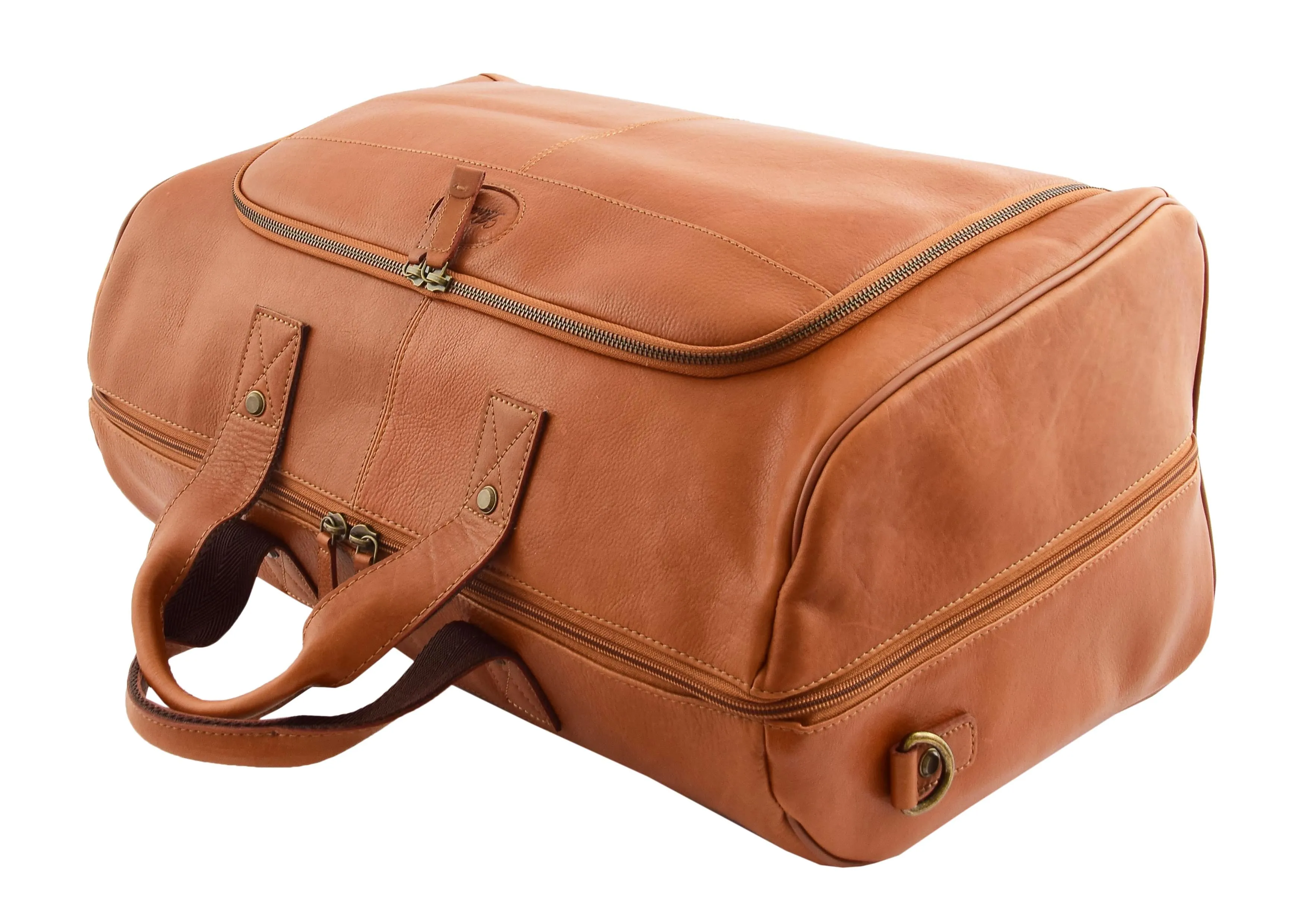 DR292 Genuine Leather Travel Holdall Overnight Bag Tan