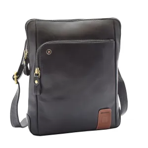DR358 Men's Leather Cross Body Organiser Bag Black