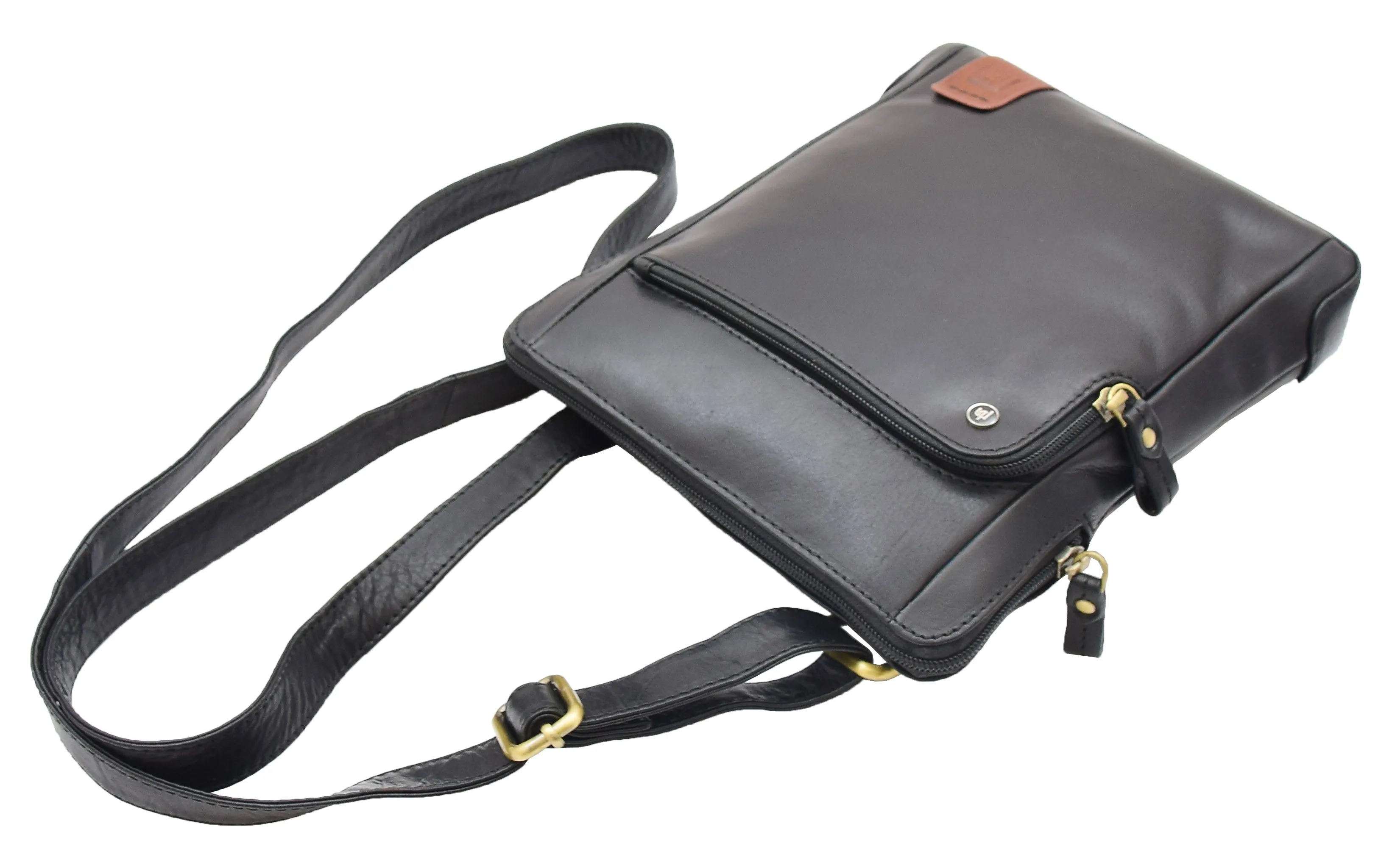 DR358 Men's Leather Cross Body Organiser Bag Black