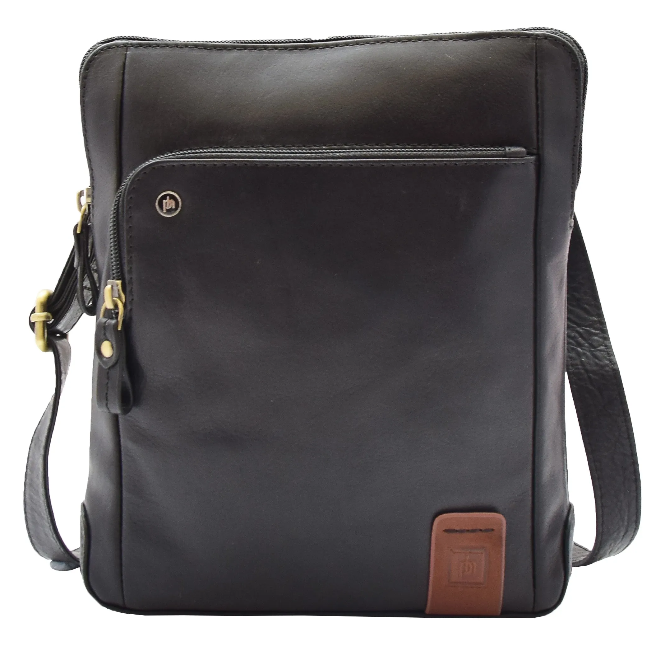 DR358 Men's Leather Cross Body Organiser Bag Black