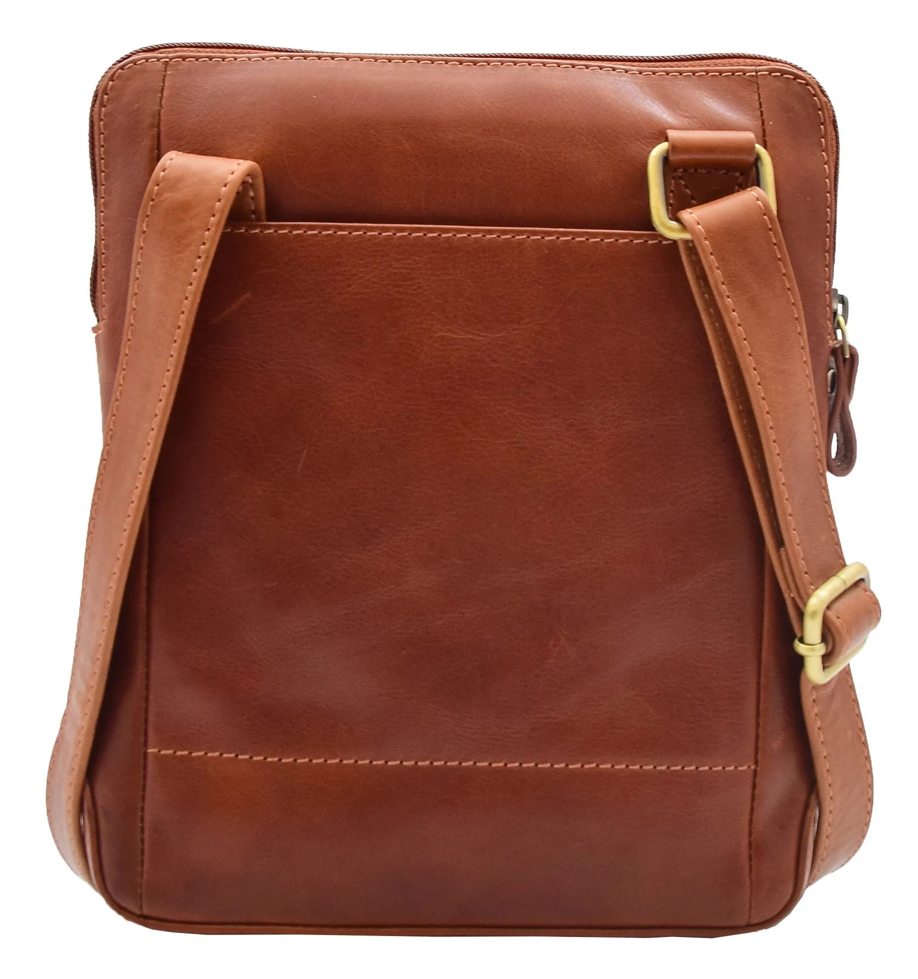 DR358 Men's Leather Cross Body Organiser Bag Chestnut