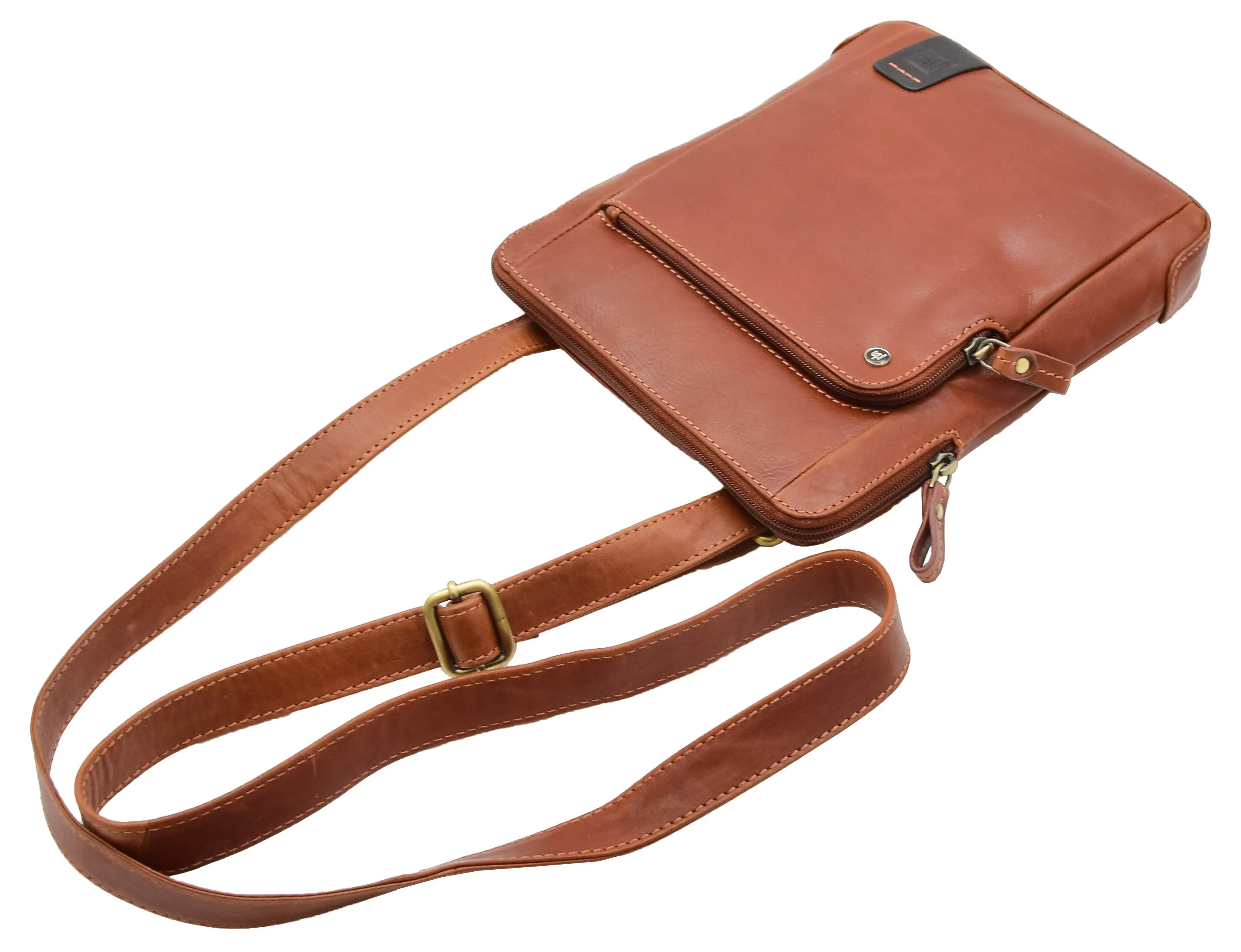 DR358 Men's Leather Cross Body Organiser Bag Chestnut