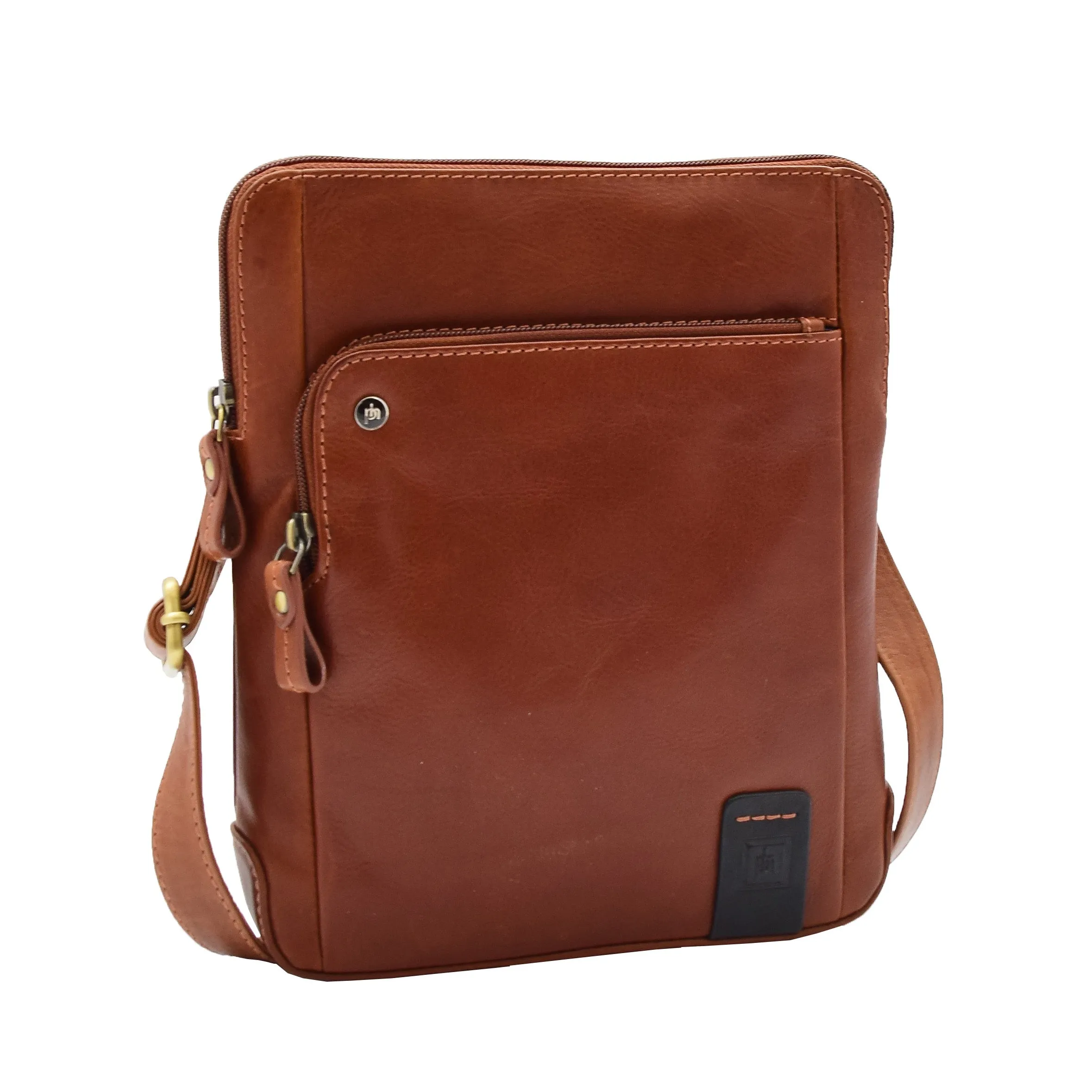 DR358 Men's Leather Cross Body Organiser Bag Chestnut