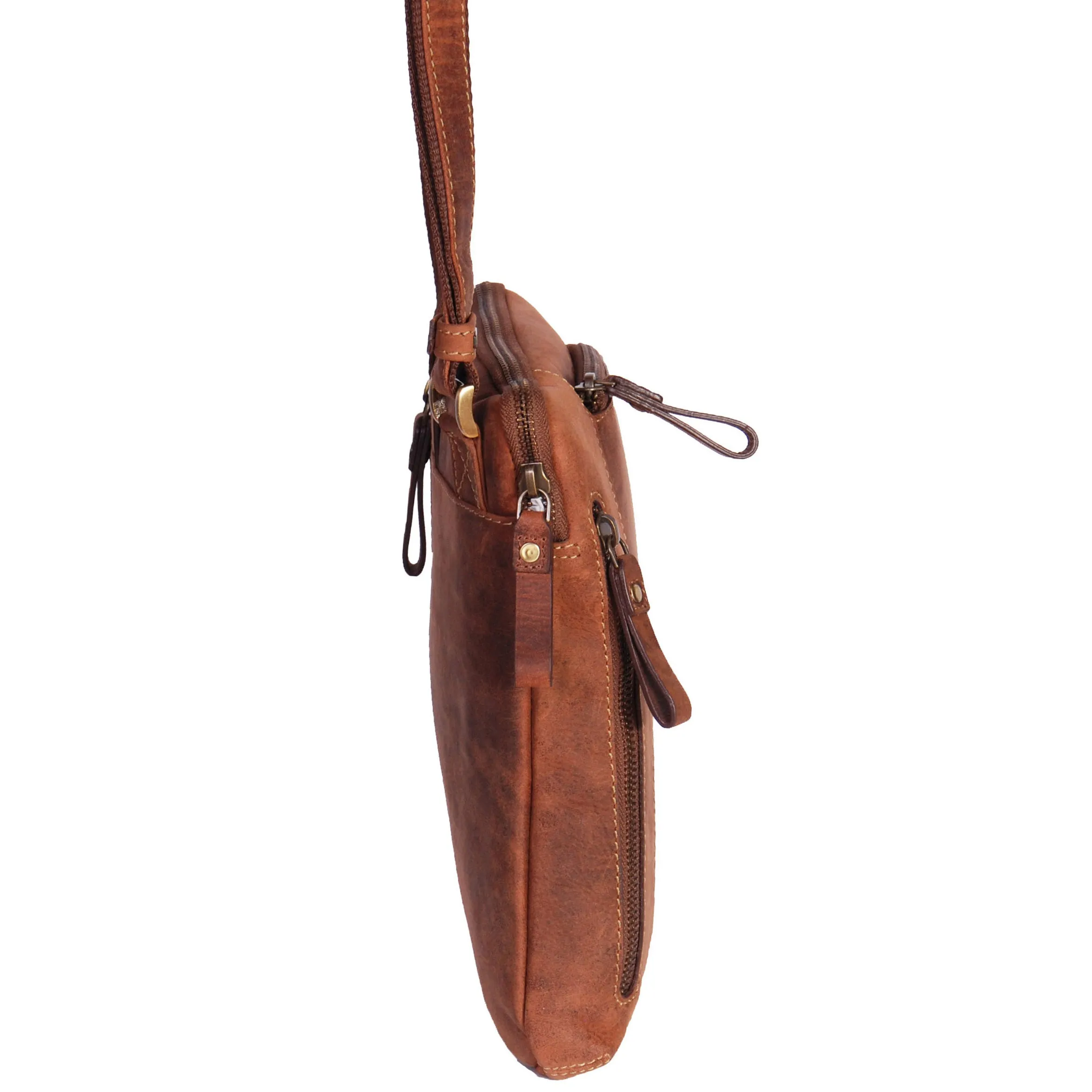 DR372 Men's Real Leather Tablet Shoulder Bag Tan