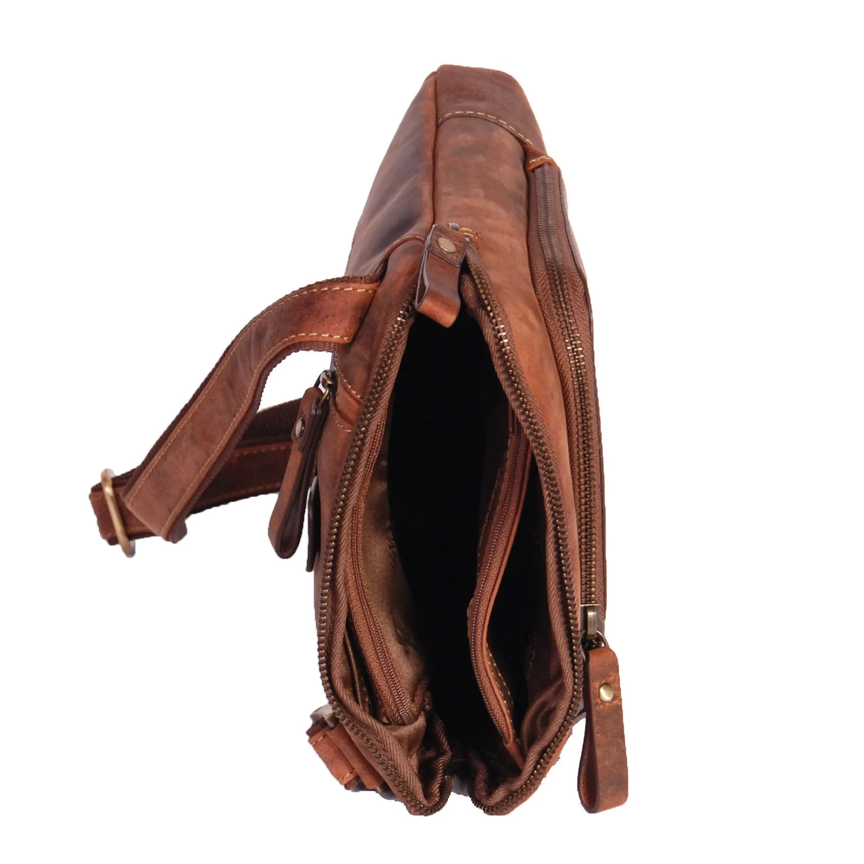 DR372 Men's Real Leather Tablet Shoulder Bag Tan
