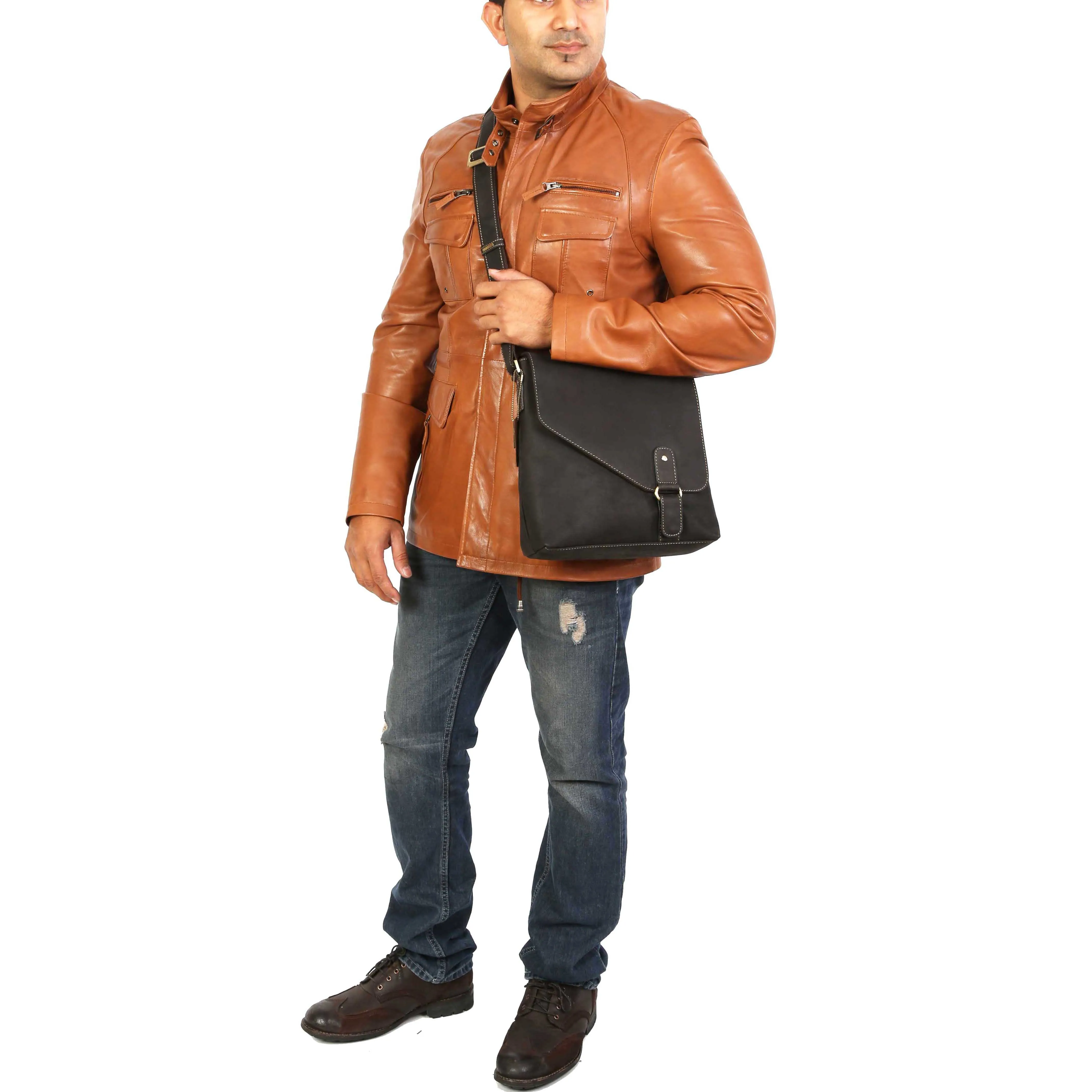 DR373 Men's Leather Organiser Cross Body Bag Brown