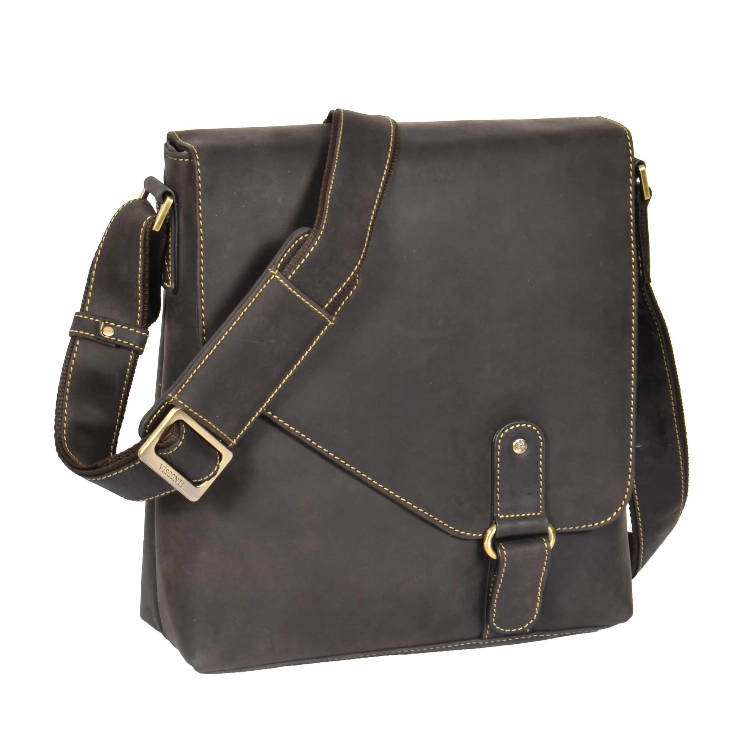 DR373 Men's Leather Organiser Cross Body Bag Brown