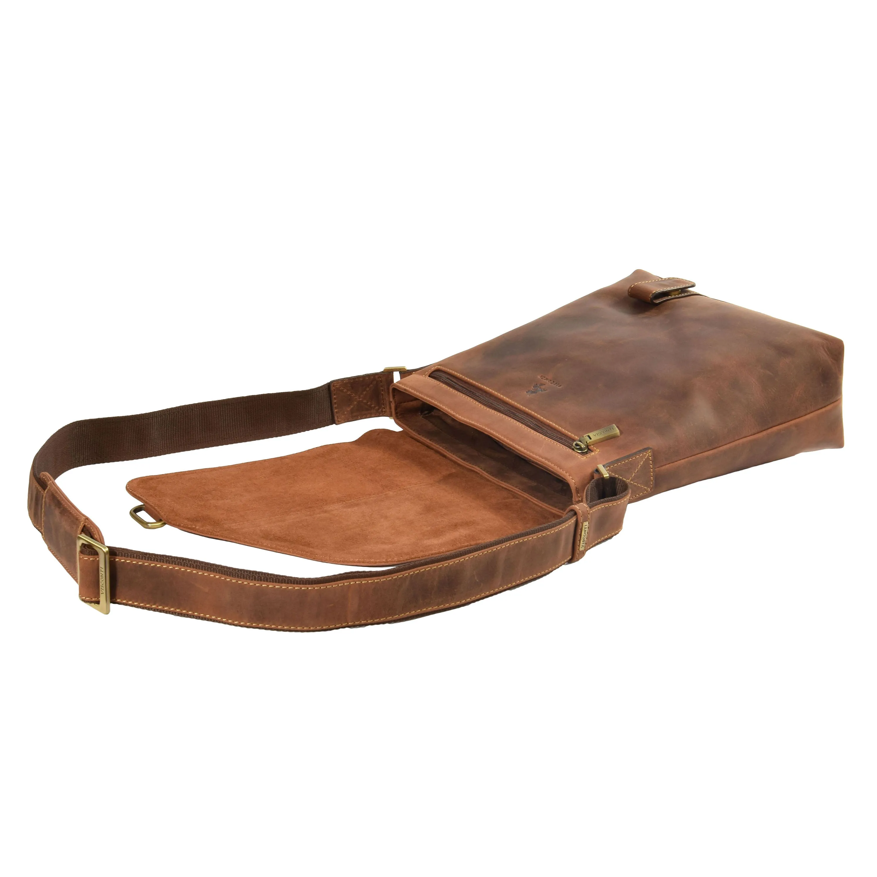 DR373 Men's Leather Organiser Cross Body Bag Tan