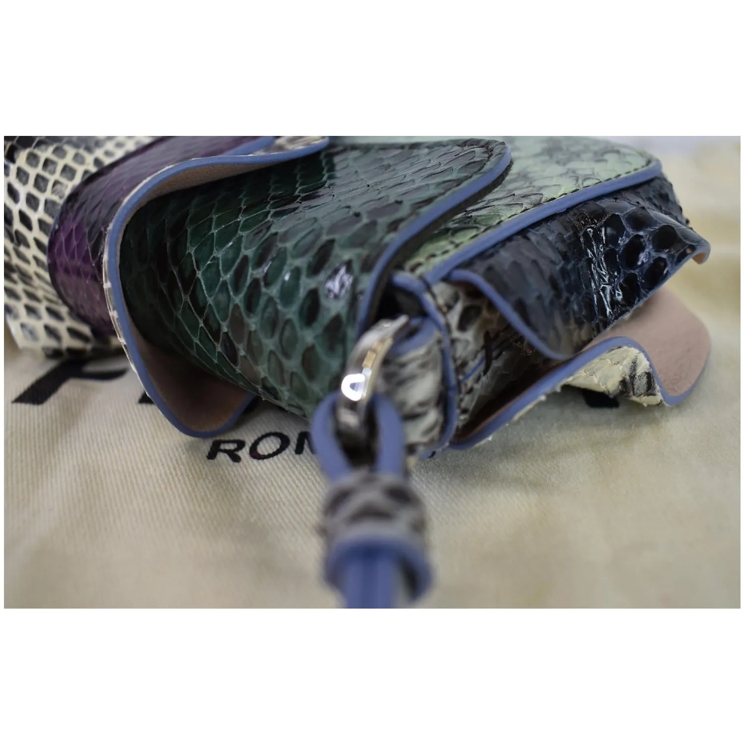 FENDI Baguette MicroWave Python Leather Chain Crossbody Bag Multi