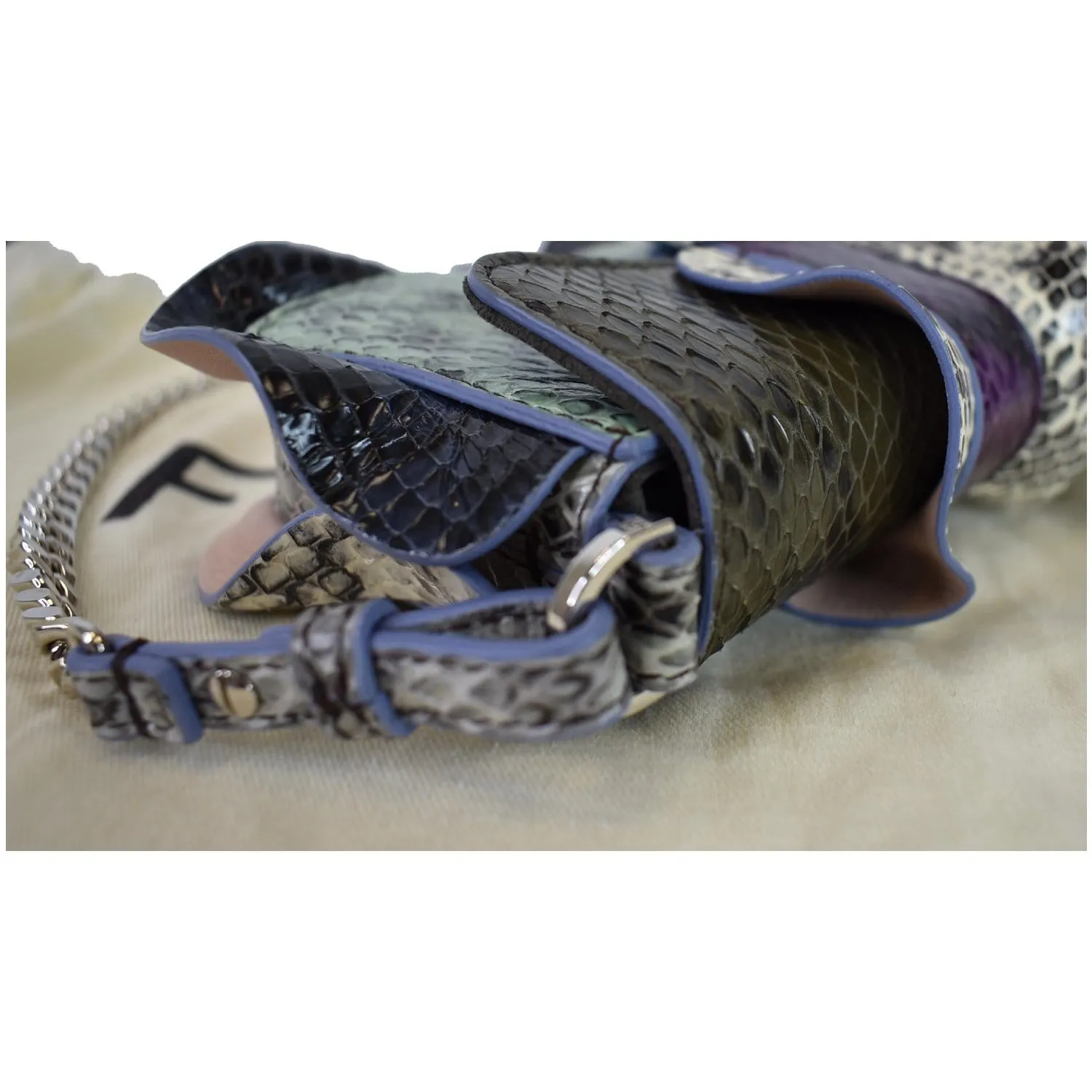 FENDI Baguette MicroWave Python Leather Chain Crossbody Bag Multi
