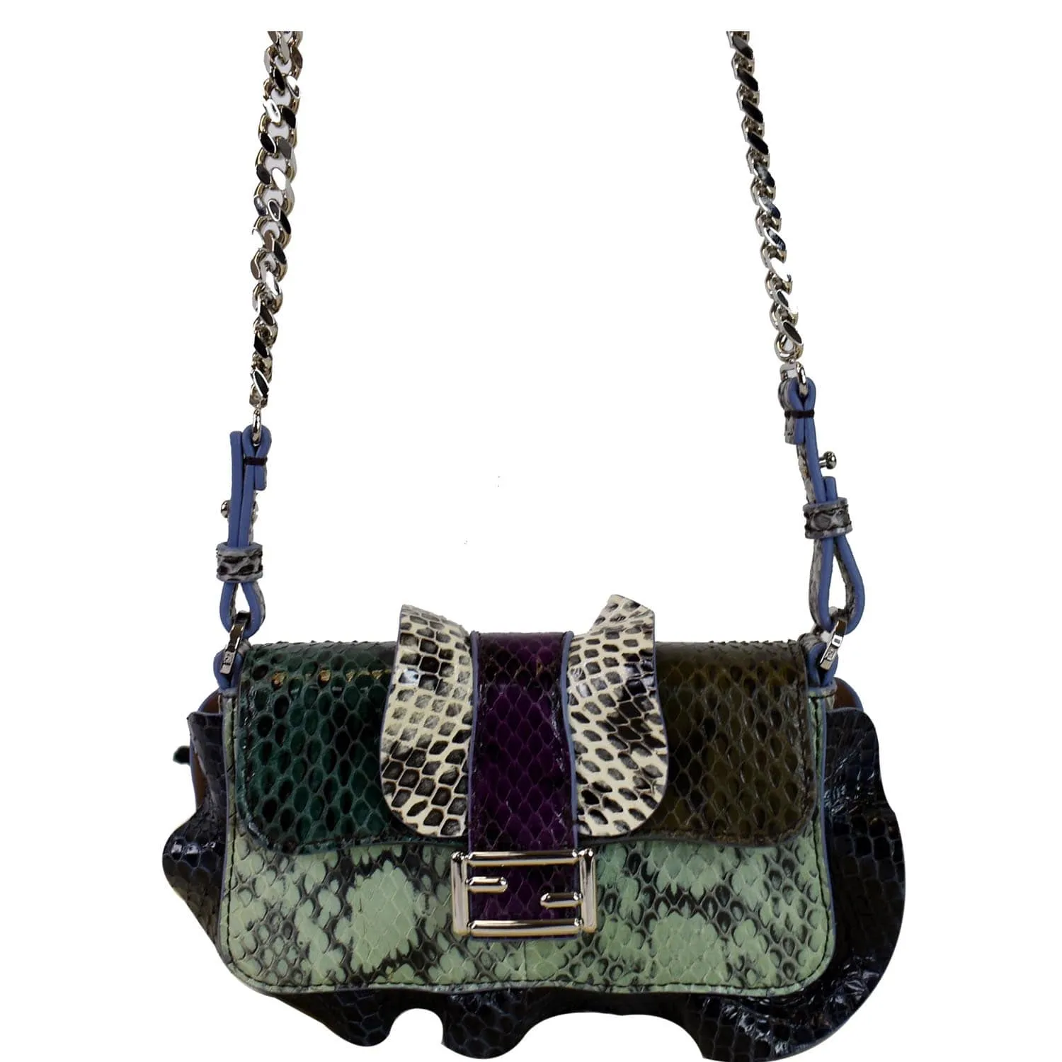 FENDI Baguette MicroWave Python Leather Chain Crossbody Bag Multi