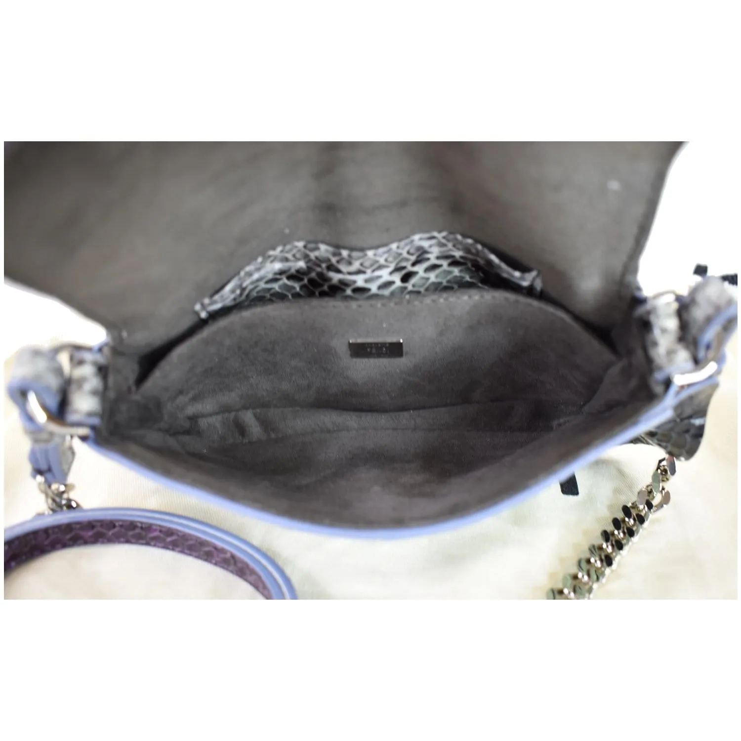 FENDI Baguette MicroWave Python Leather Chain Crossbody Bag Multi