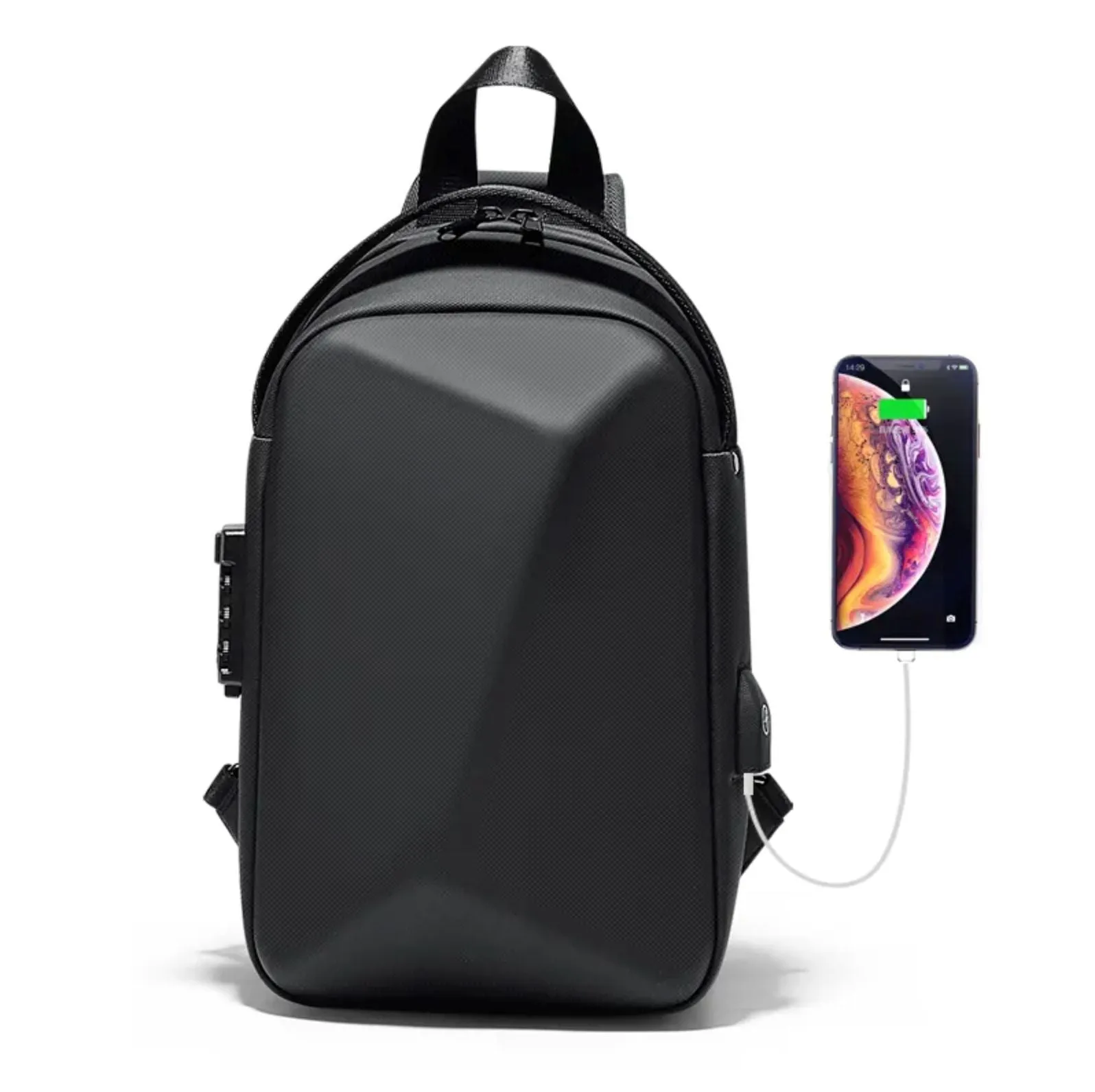 FENRUIEN Men Sling bag Crossbody Casual Waterproof Anti-Theft Chest Bag With USB Charging