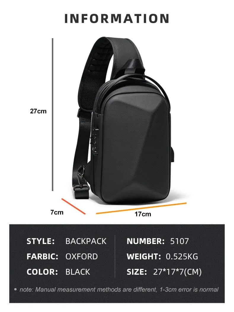FENRUIEN Men Sling bag Crossbody Casual Waterproof Anti-Theft Chest Bag With USB Charging