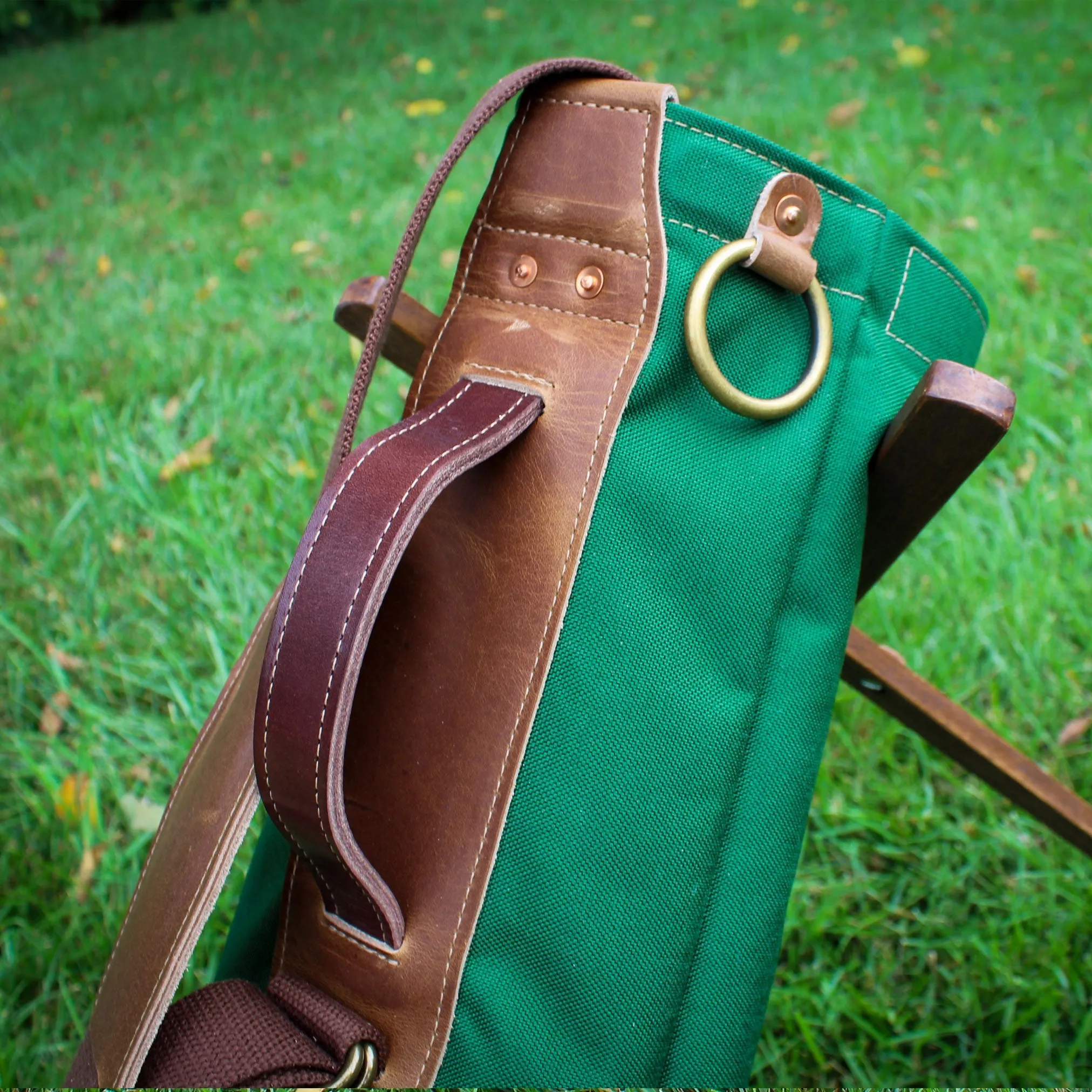 Forest Green Cordura/Brown/English Tan Leather Trim Sunday Golf Bag