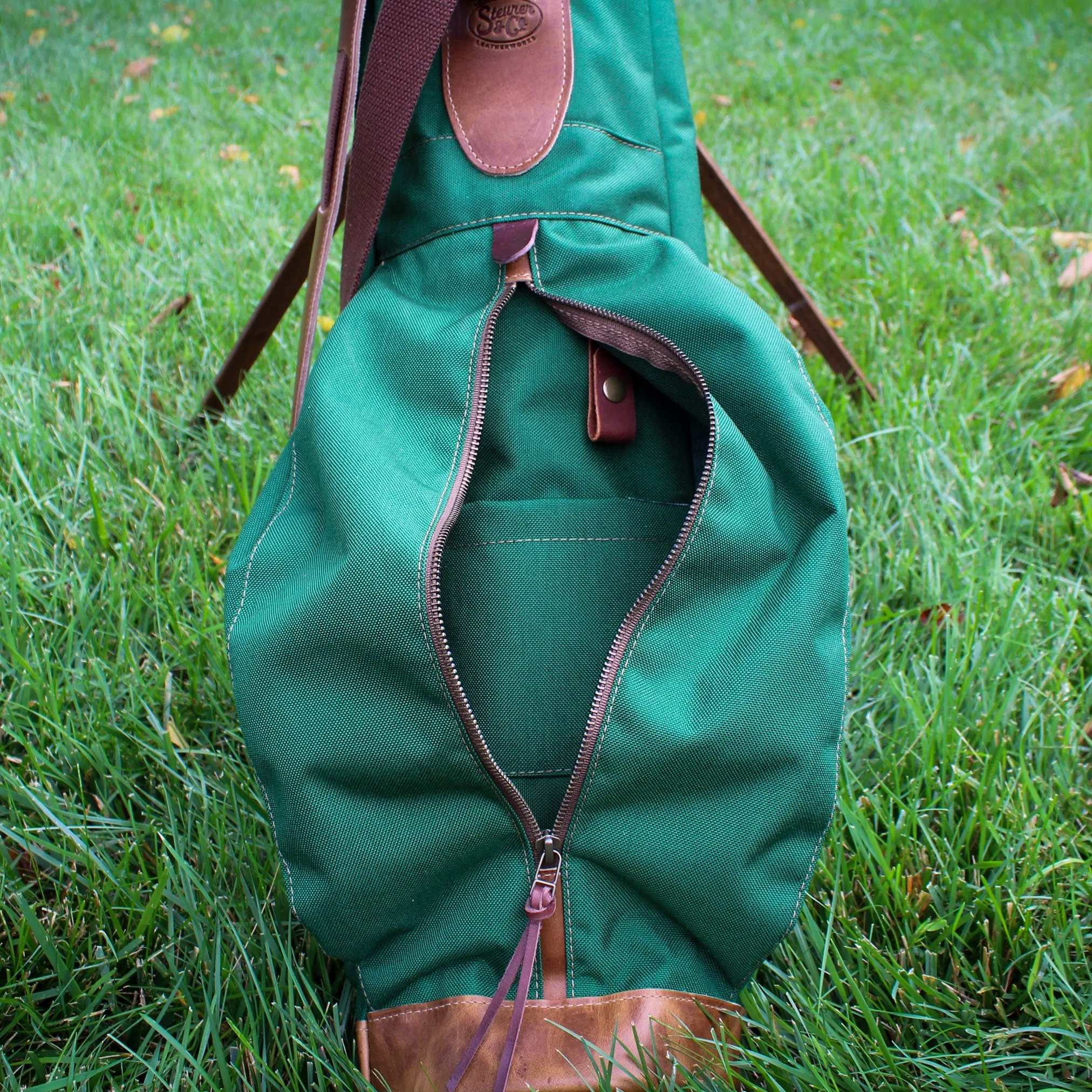 Forest Green Cordura/Brown/English Tan Leather Trim Sunday Golf Bag