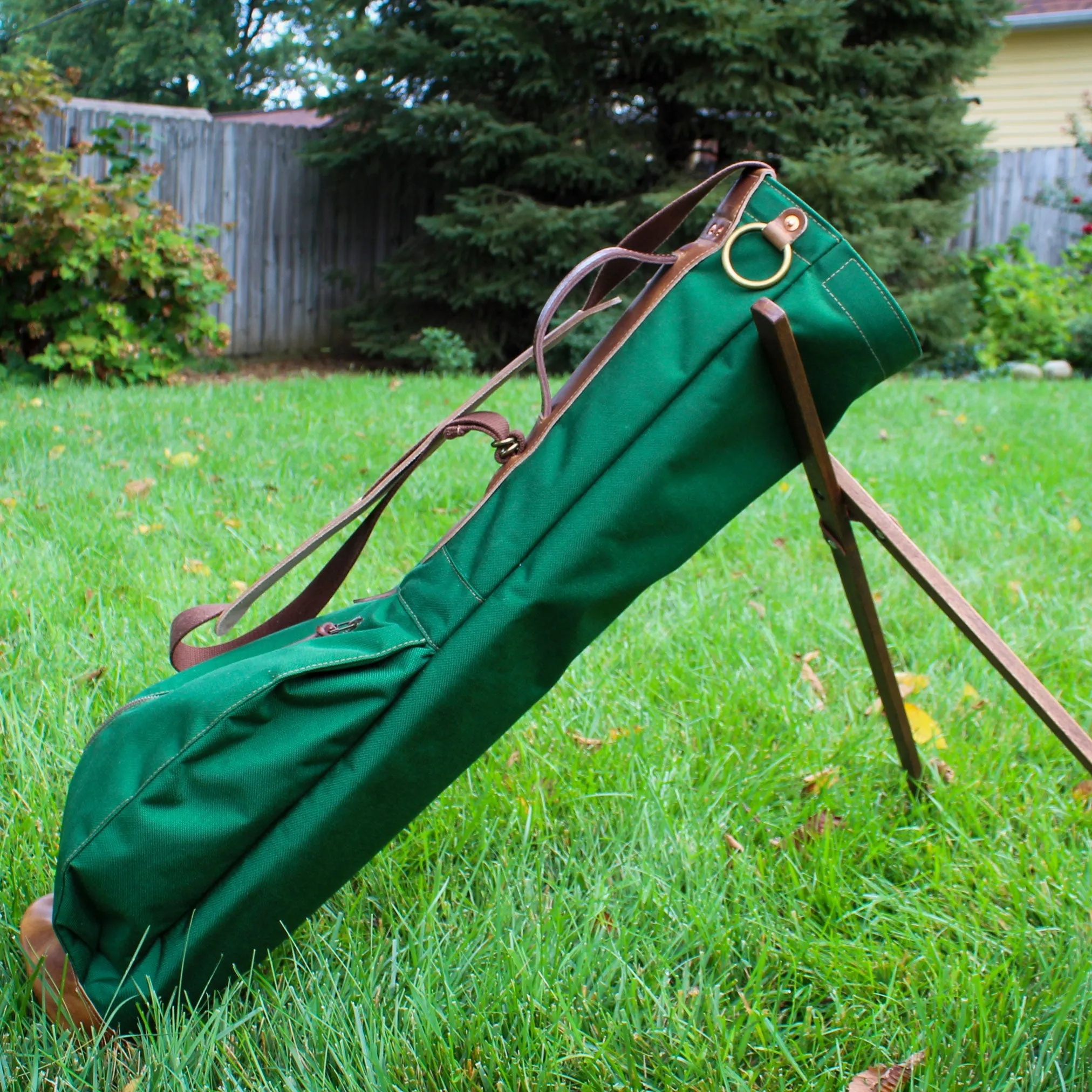 Forest Green Cordura/Brown/English Tan Leather Trim Sunday Golf Bag