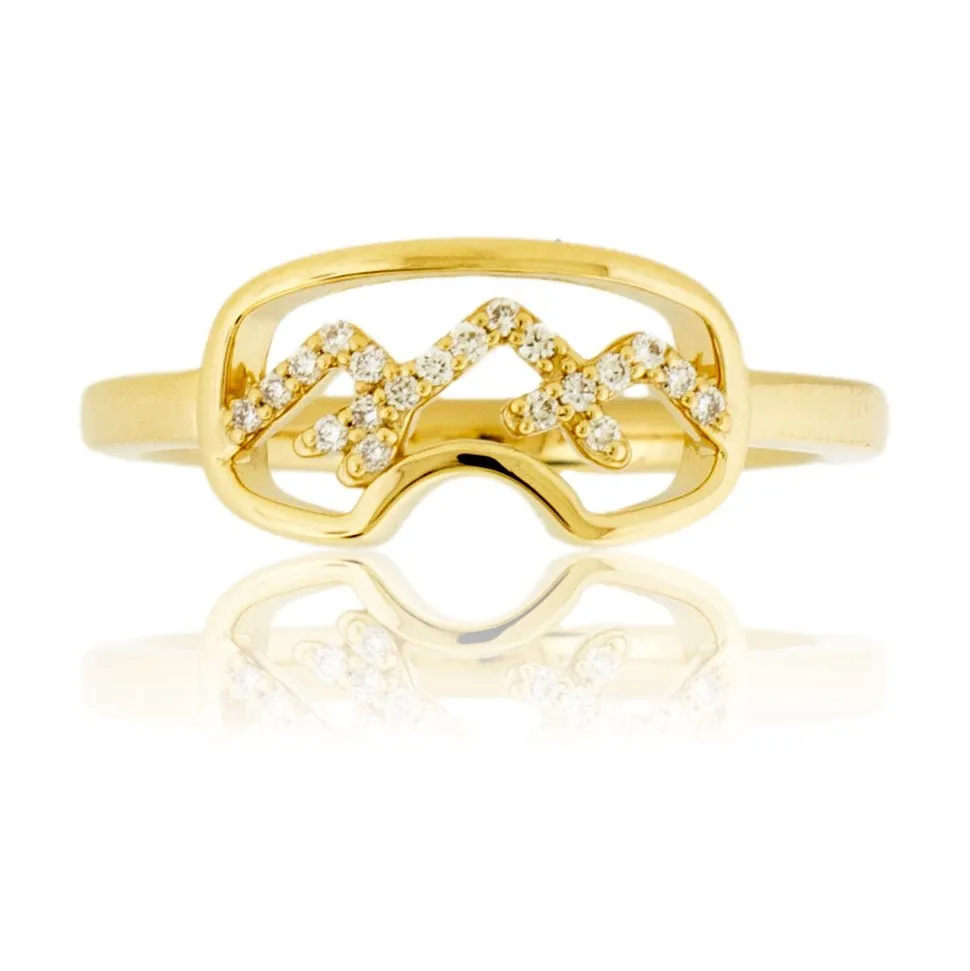 Gold Goggles Ring with Diamond Mountain Ridge