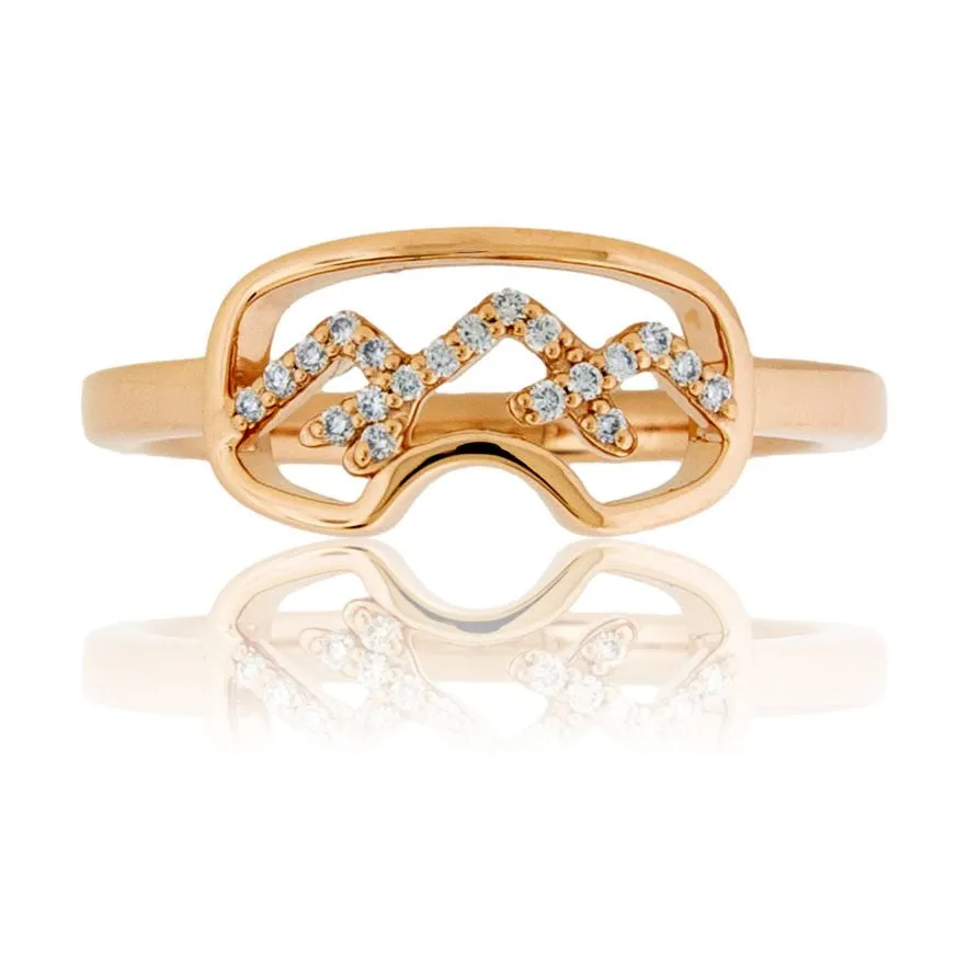Gold Goggles Ring with Diamond Mountain Ridge