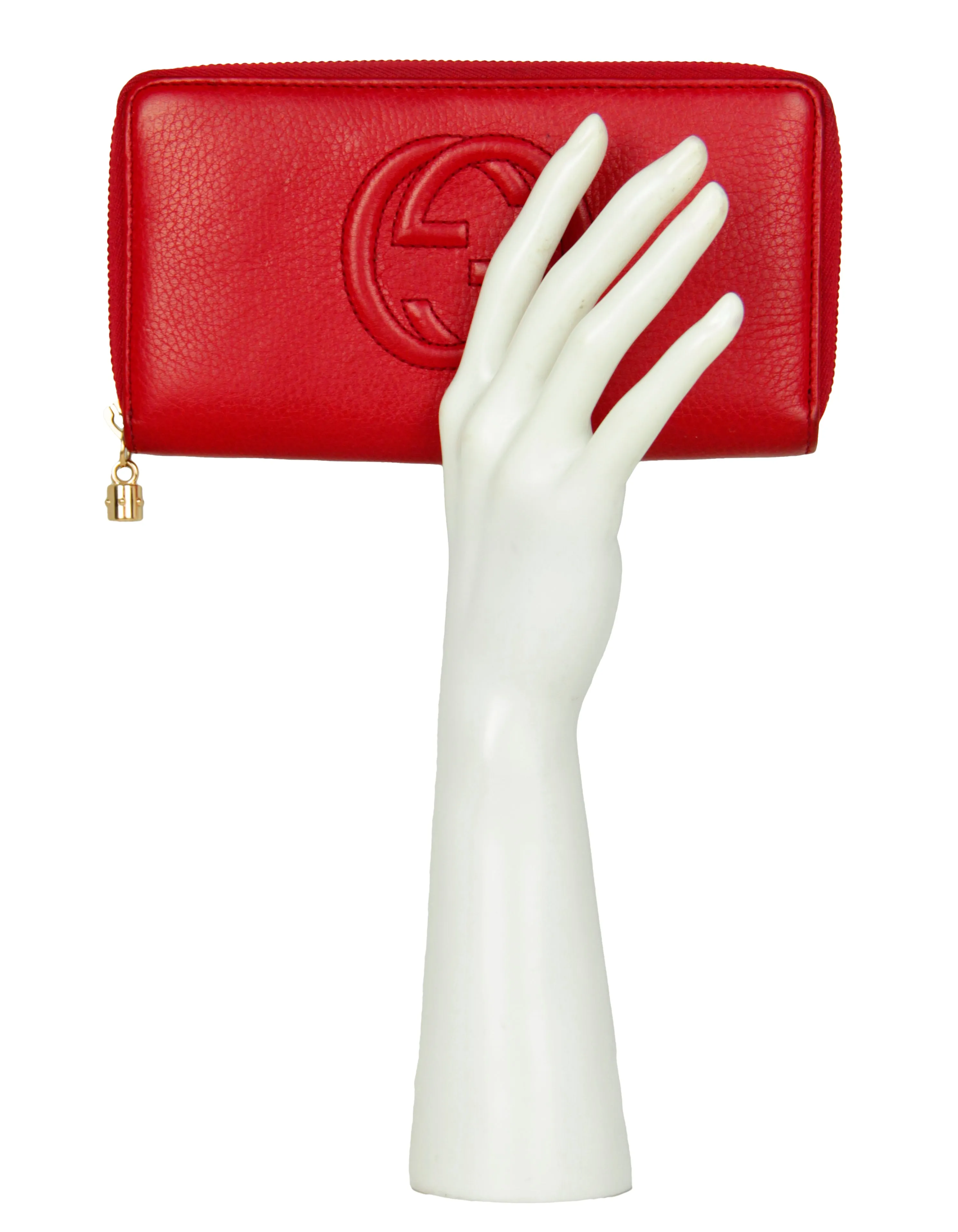 Gucci Red Leather Soho Zippy Wallet