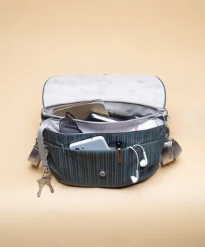 Haiku Bliss Saddle Bag In River Rock Blue, Stone Gray & Black
