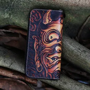 Handmade Women Genuine Leather Card Holder Wallets Sakyamuni Devil Bag Purses Men Clutch Vegetable Tanned Leather Long Wallet