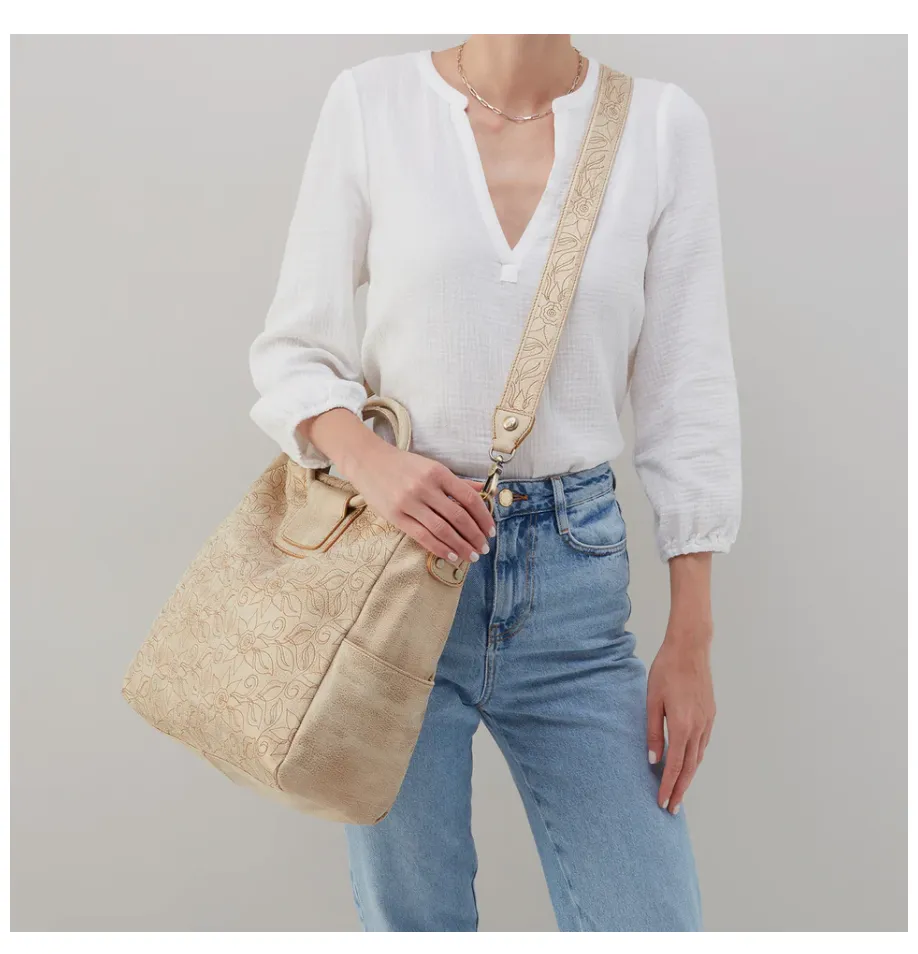 Hobo Sheila Embroidered Large Satchel Gold Leaf