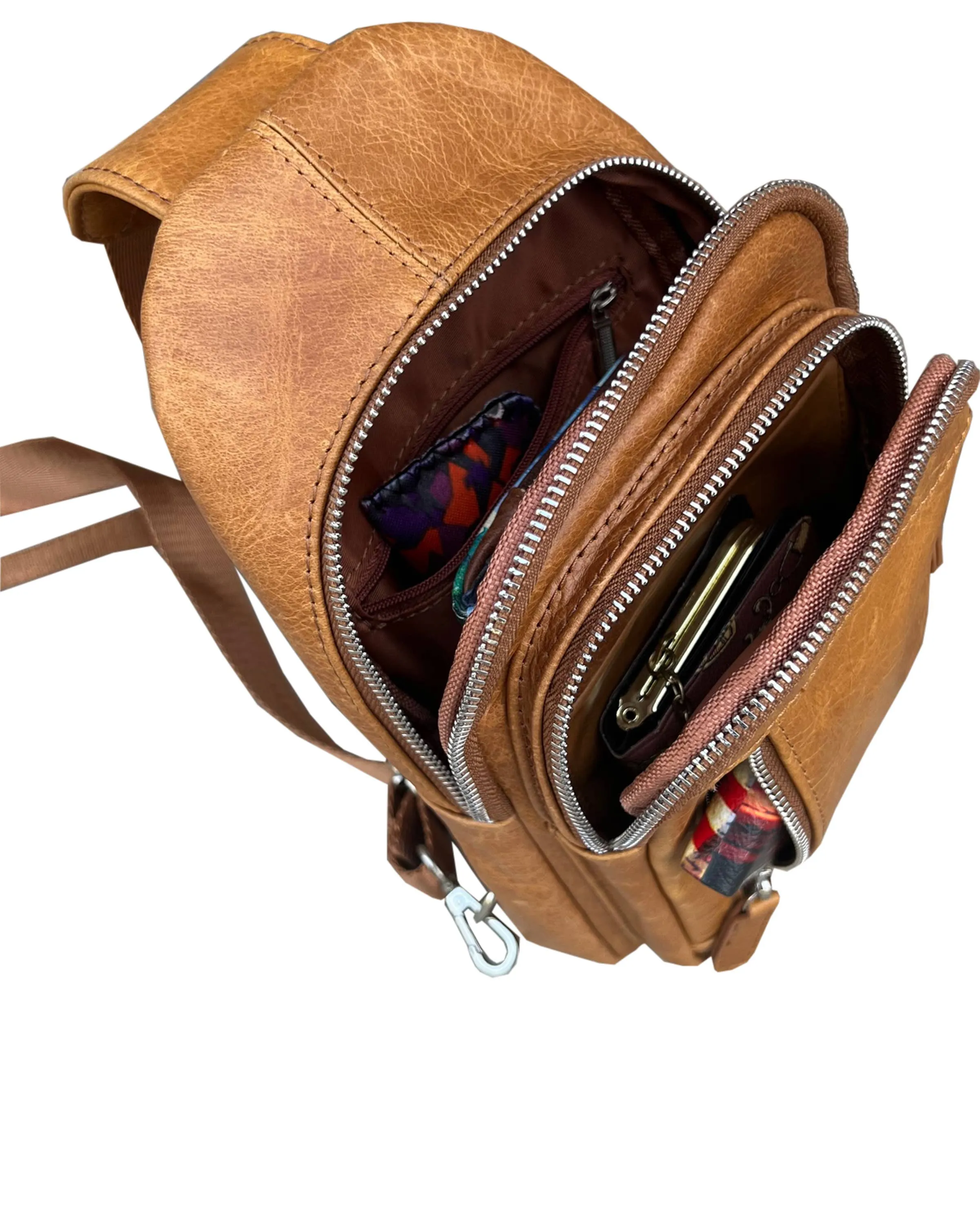 Light Brown Cowhide leather Sling bag with adjustable shoulder strap