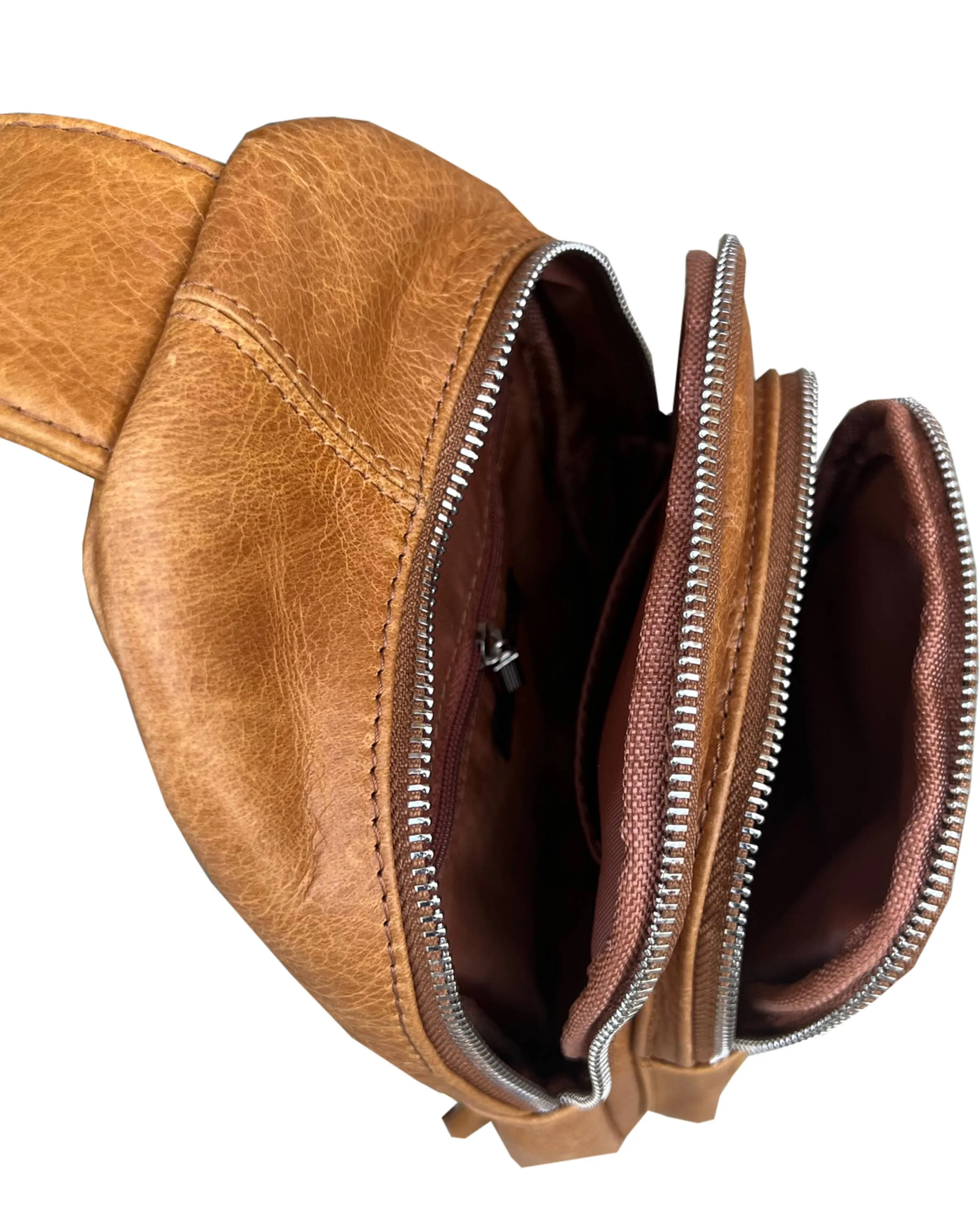 Light Brown Cowhide leather Sling bag with adjustable shoulder strap
