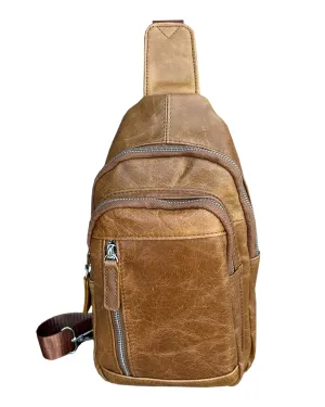 Light Brown Cowhide leather Sling bag with adjustable shoulder strap