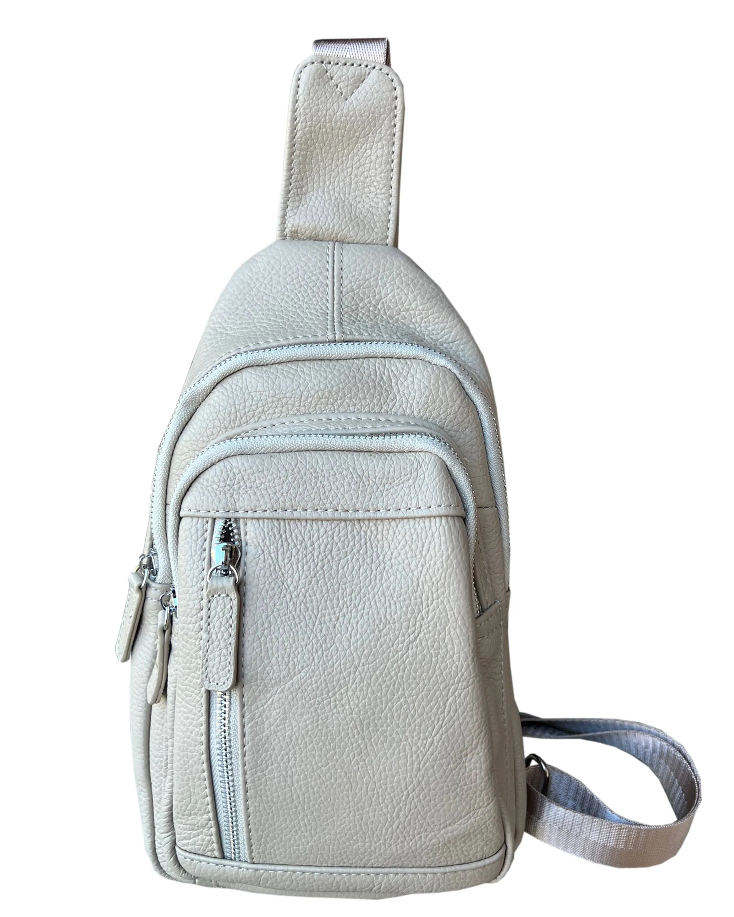 Light Brown Cowhide leather Sling bag with adjustable shoulder strap