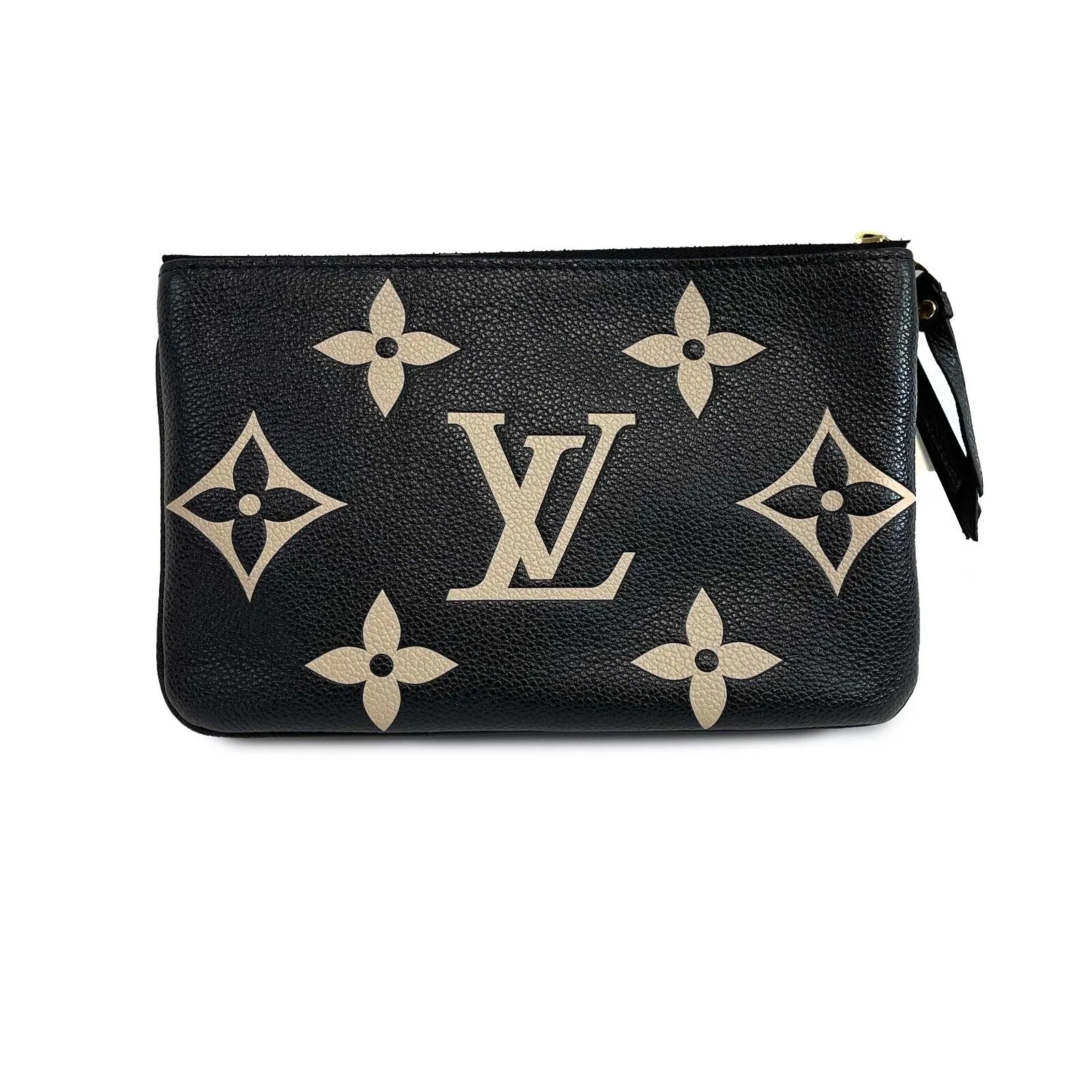 Louis Vuitton - Double Zip Pochette - Black / Beige Leather Crossbody - FULL KIT