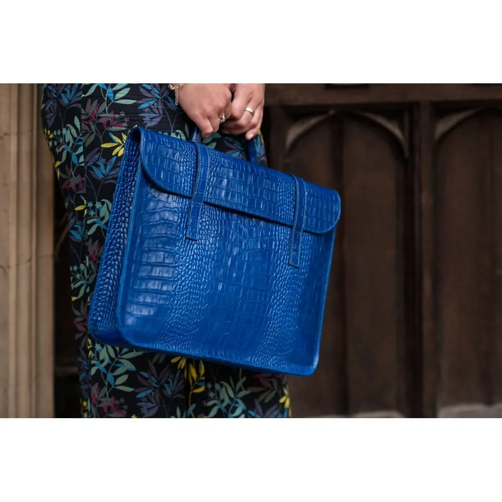 Luxury Leather Music Bag - Cobalt Croc-Effect