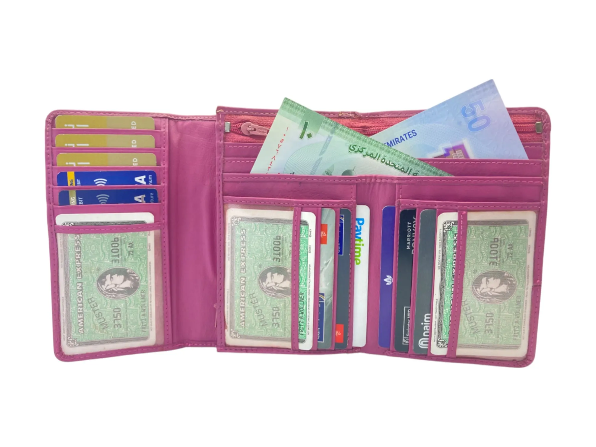 Medium Size Ladies Wallet, Maximum Cards & Coins Trifold Wallet # 1077
