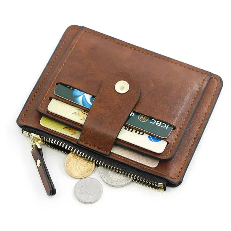 Men Fashion Credit ID Card Holder Wallet Male Slim Leather Wallets with Coin Pocket Luxury Brand Designer Brown Business Purse