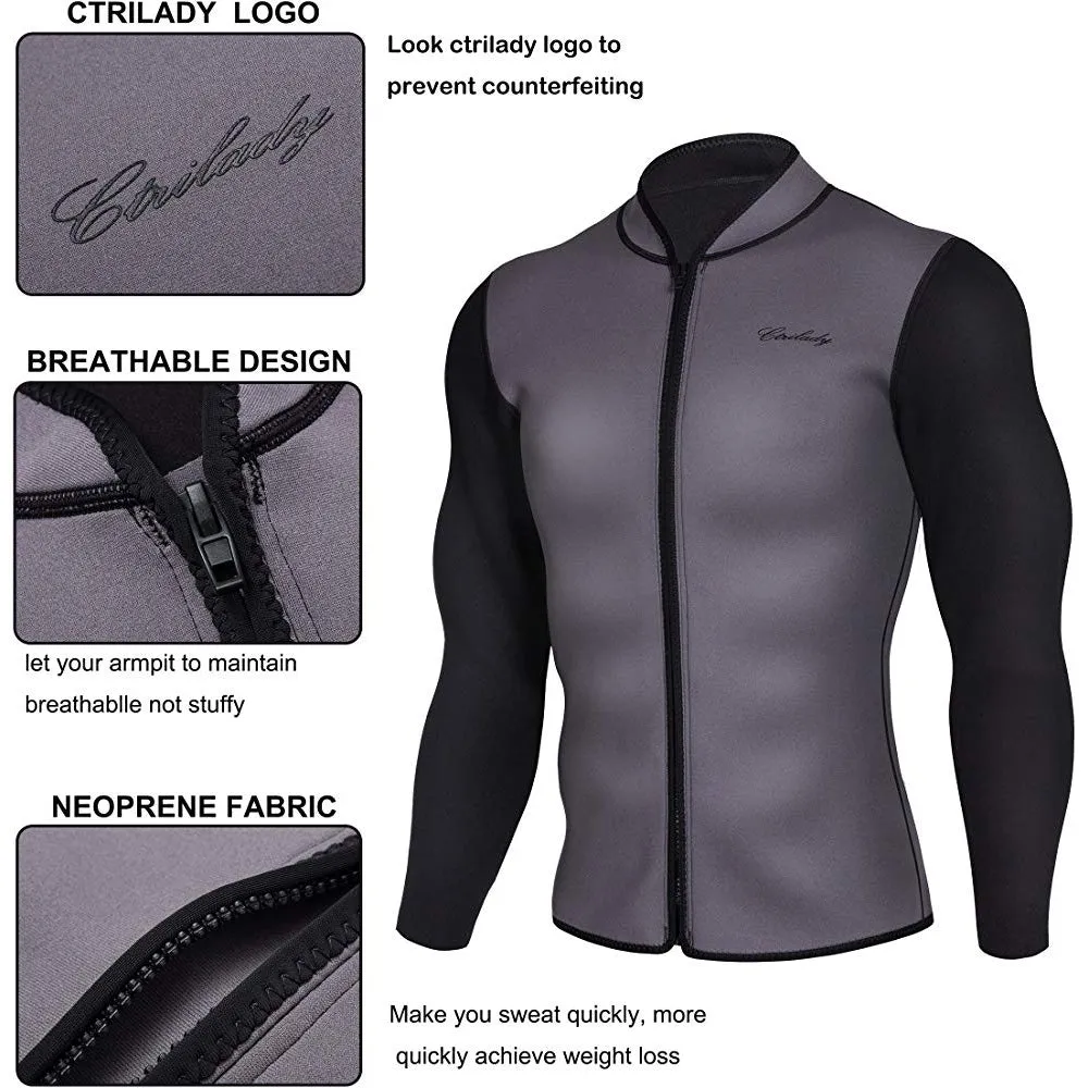 Men's Best Neoprene Wetsuit Jacket with Front Zipper Long Sleeves